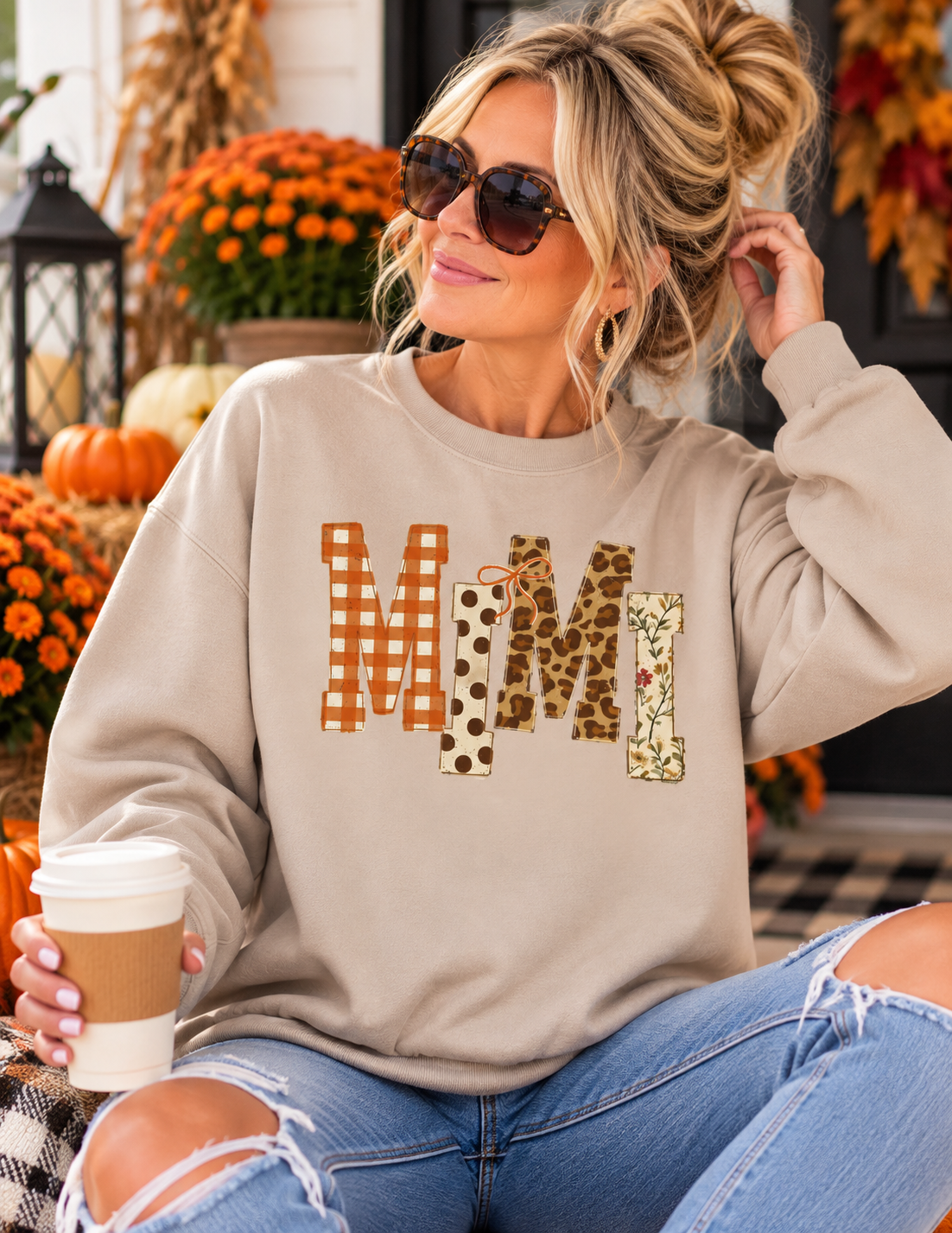 Mimi Fall Sweatshirt | Leopard Print Patchwork Grandma Crewneck