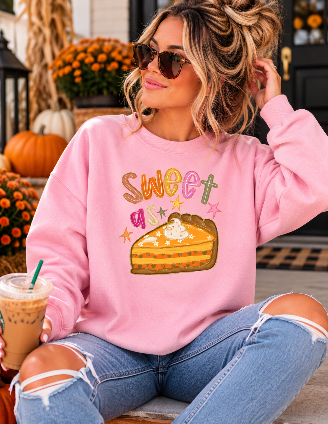 Sweet as Pie Sweatshirt | Pink Pumpkin Pie Thanksgiving Crewneck