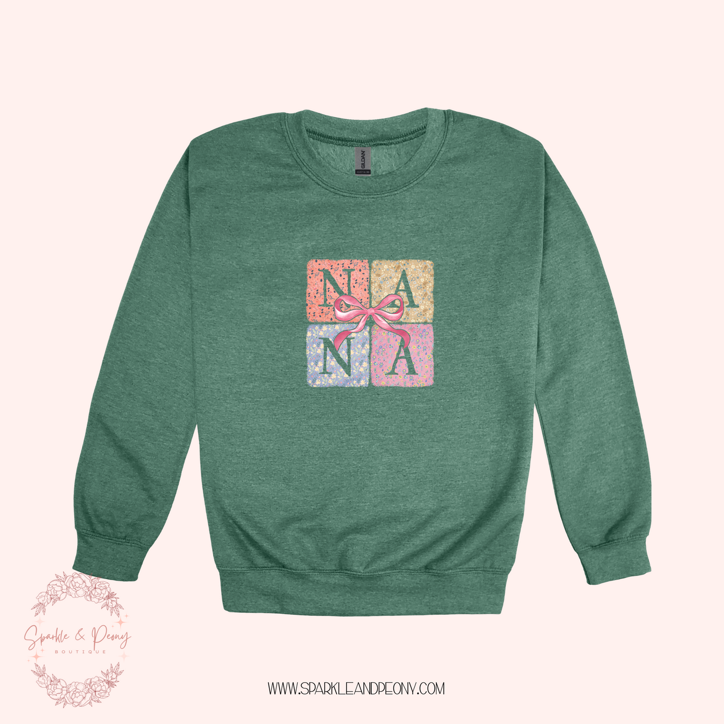 nana patchwork bow graphic crewneck- adult sizes