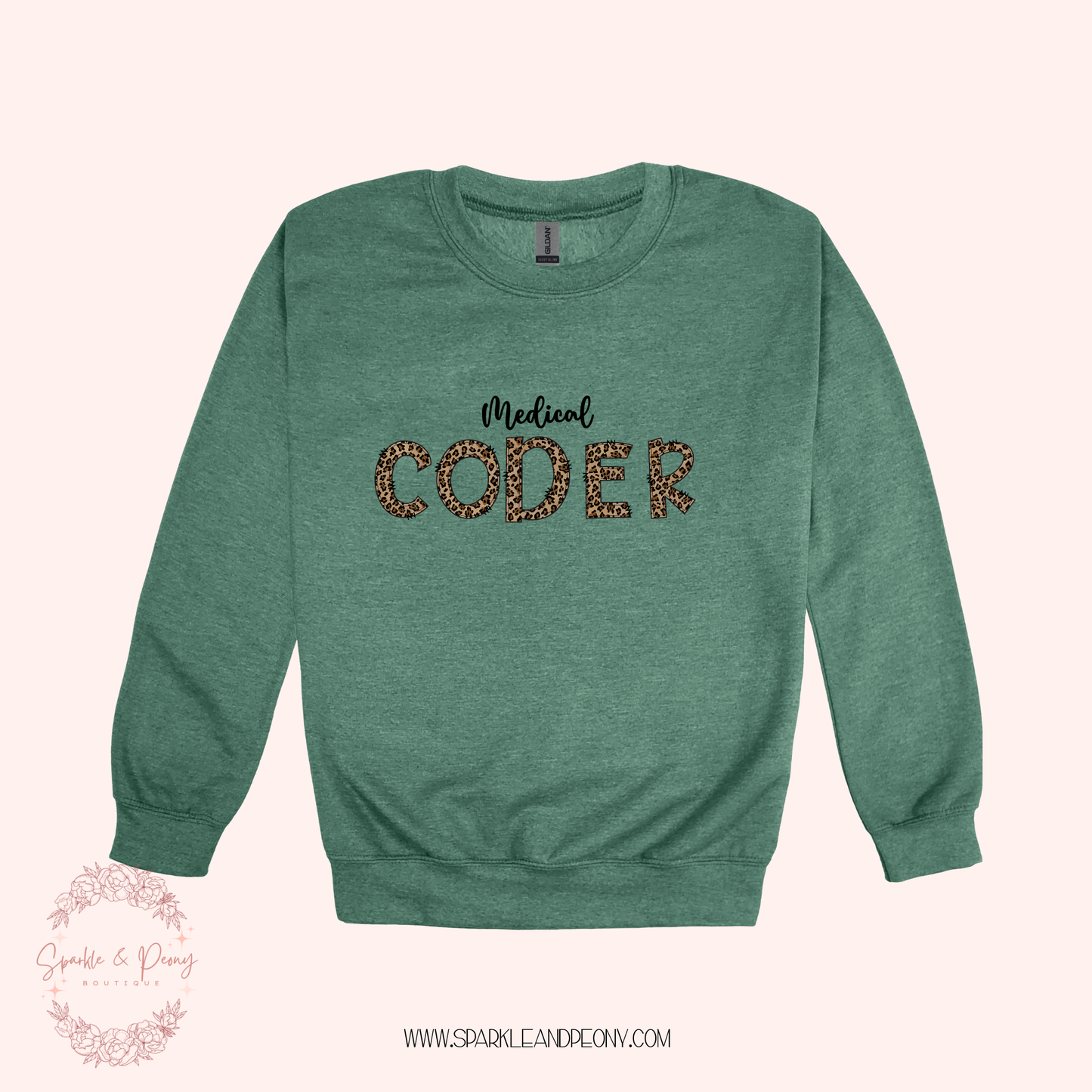 Medical Coder leopard doodle font graphic crewneck- adult sizes