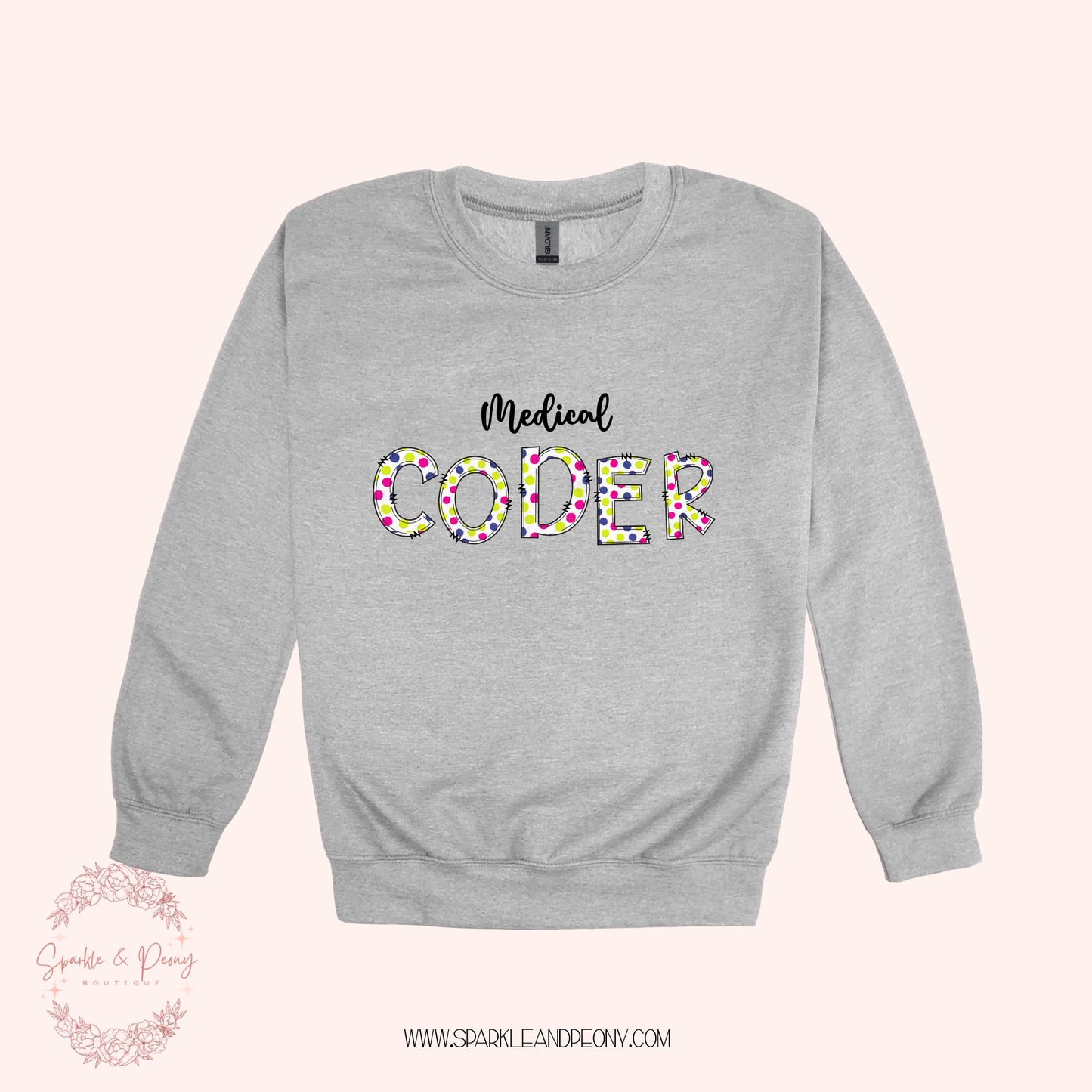medical Coder dots doodle font graphic crewneck- adult sizes
