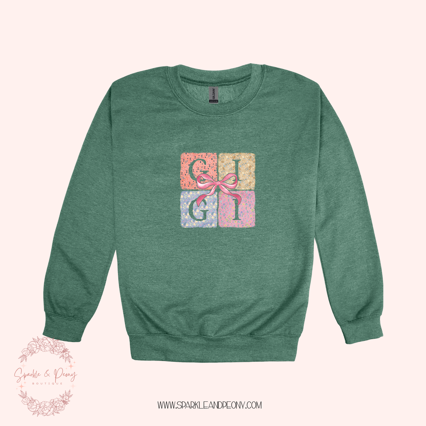 Gigi Patchwork blocks bow graphic crewneck- adult sizes