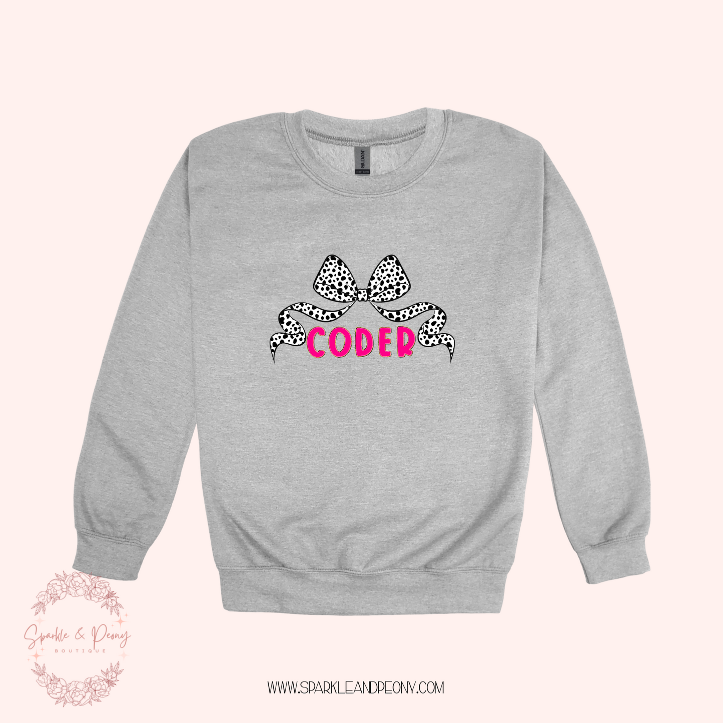 coder dalmatian bow crewneck graphic- adult sizes