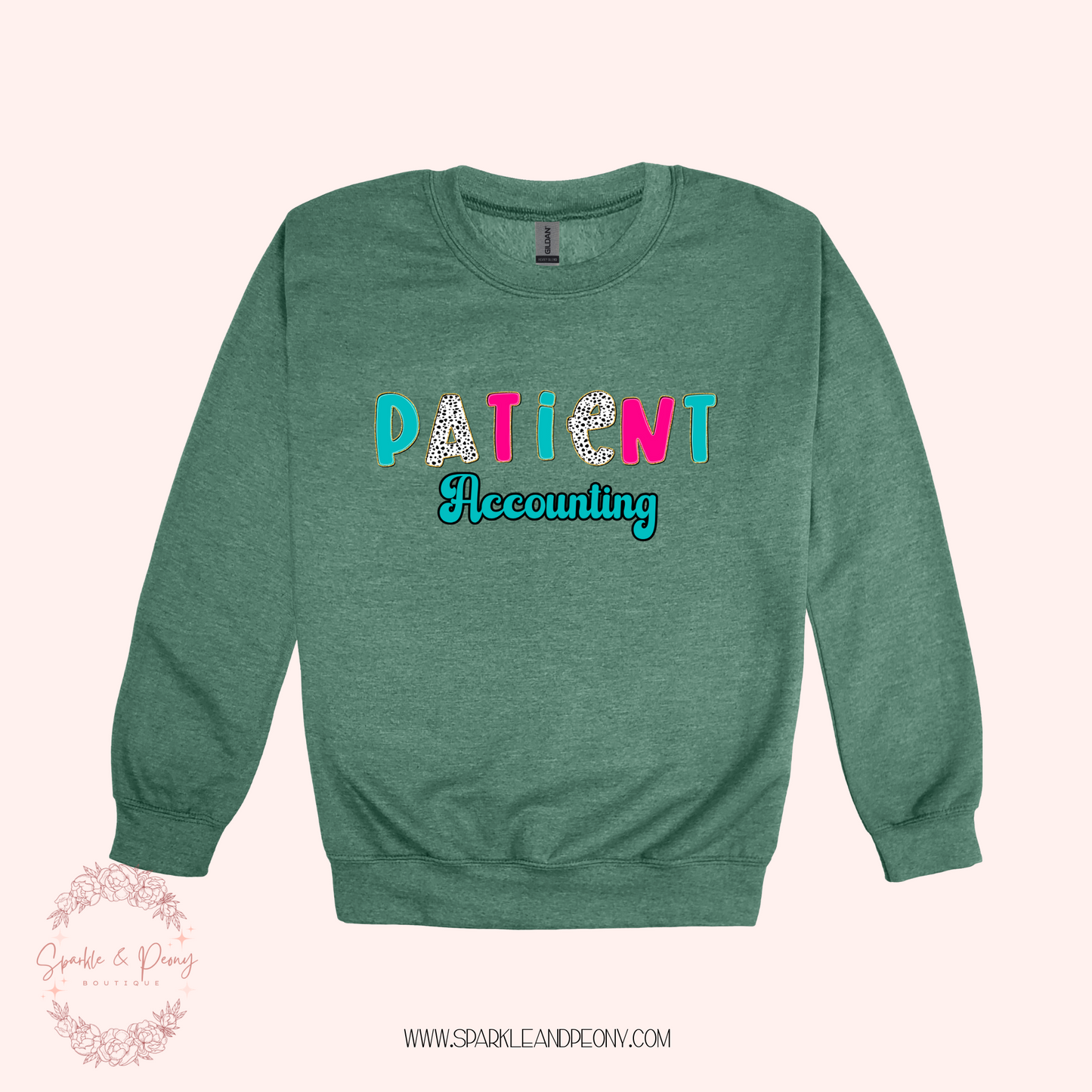 Patient Accounting Dalmatation bubble letter graphic crewneck- adult sizes