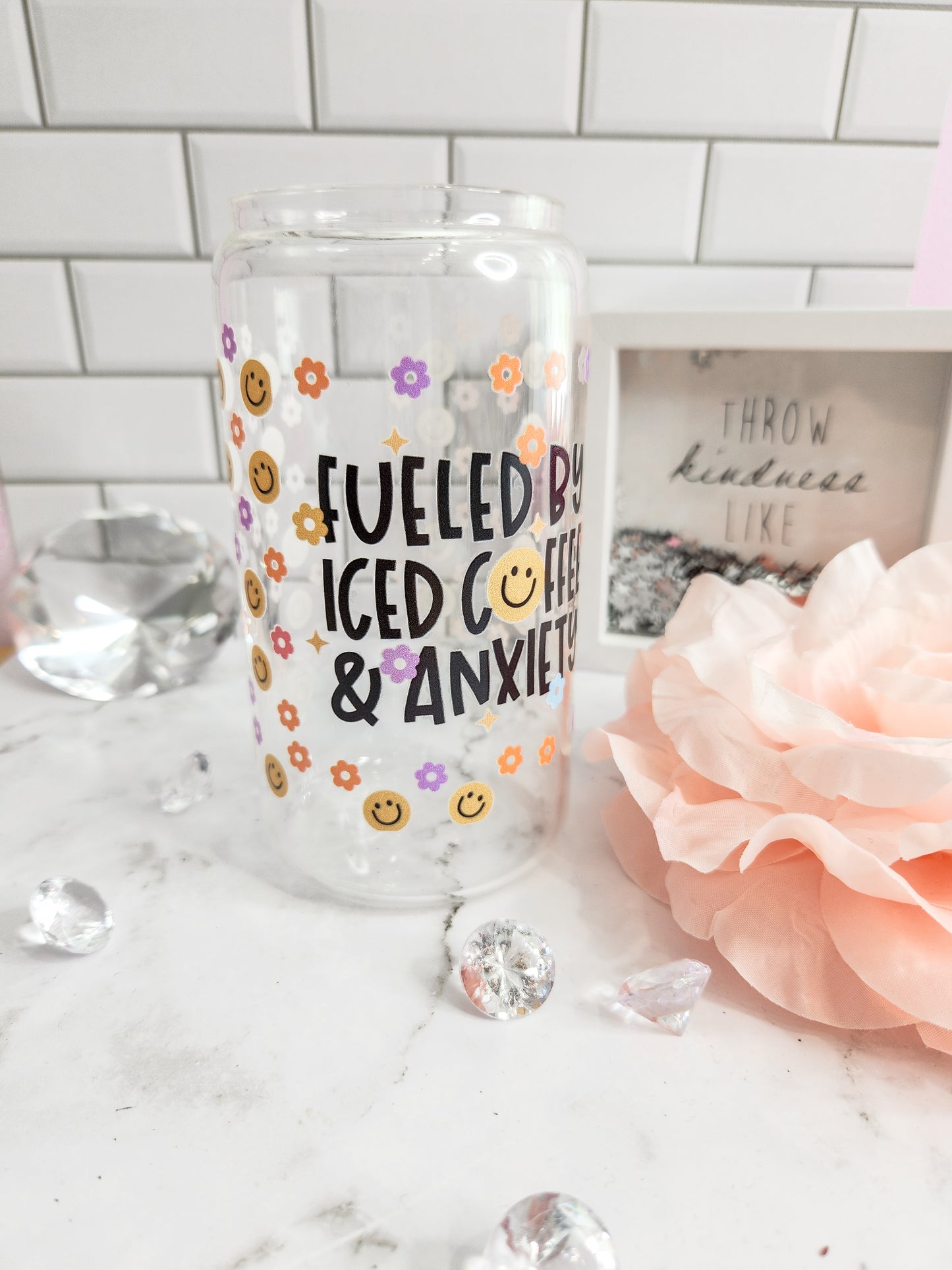 Fueled by iced coffee and anxiety- 16 oz glass can