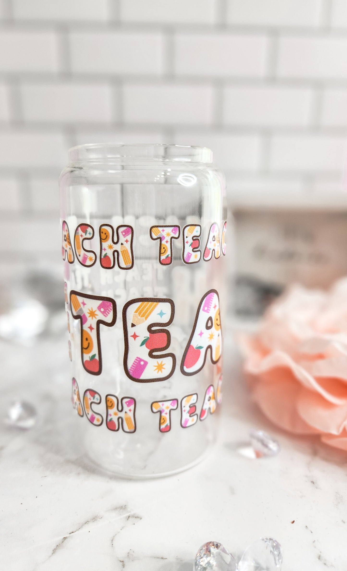 TEACH- 16 oz glass can- iced coffee