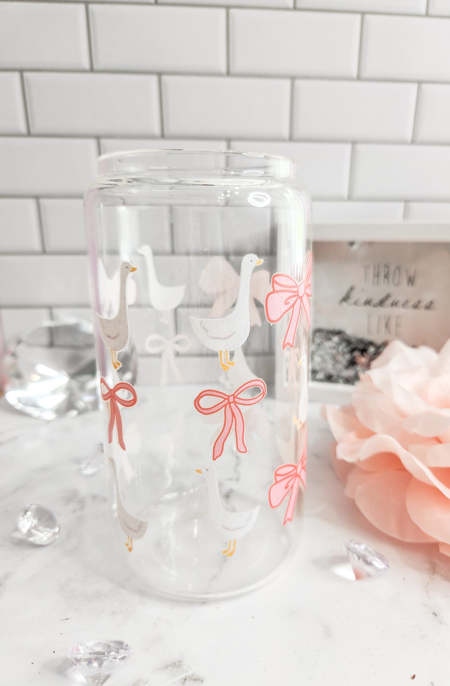 Cottage core bow love- 16 oz glass can- iced coffee