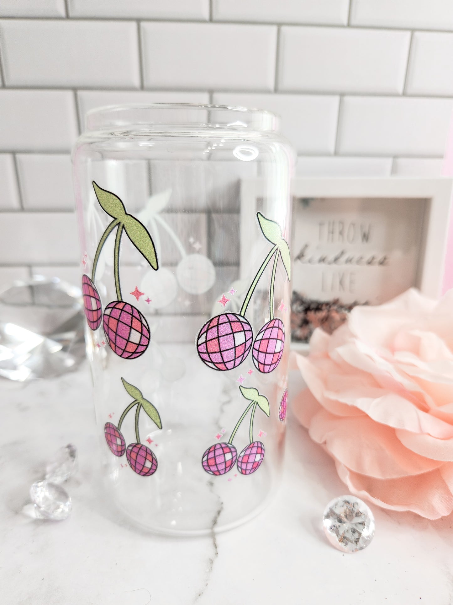 Cherry Disco 16 oz glass can- iced coffee