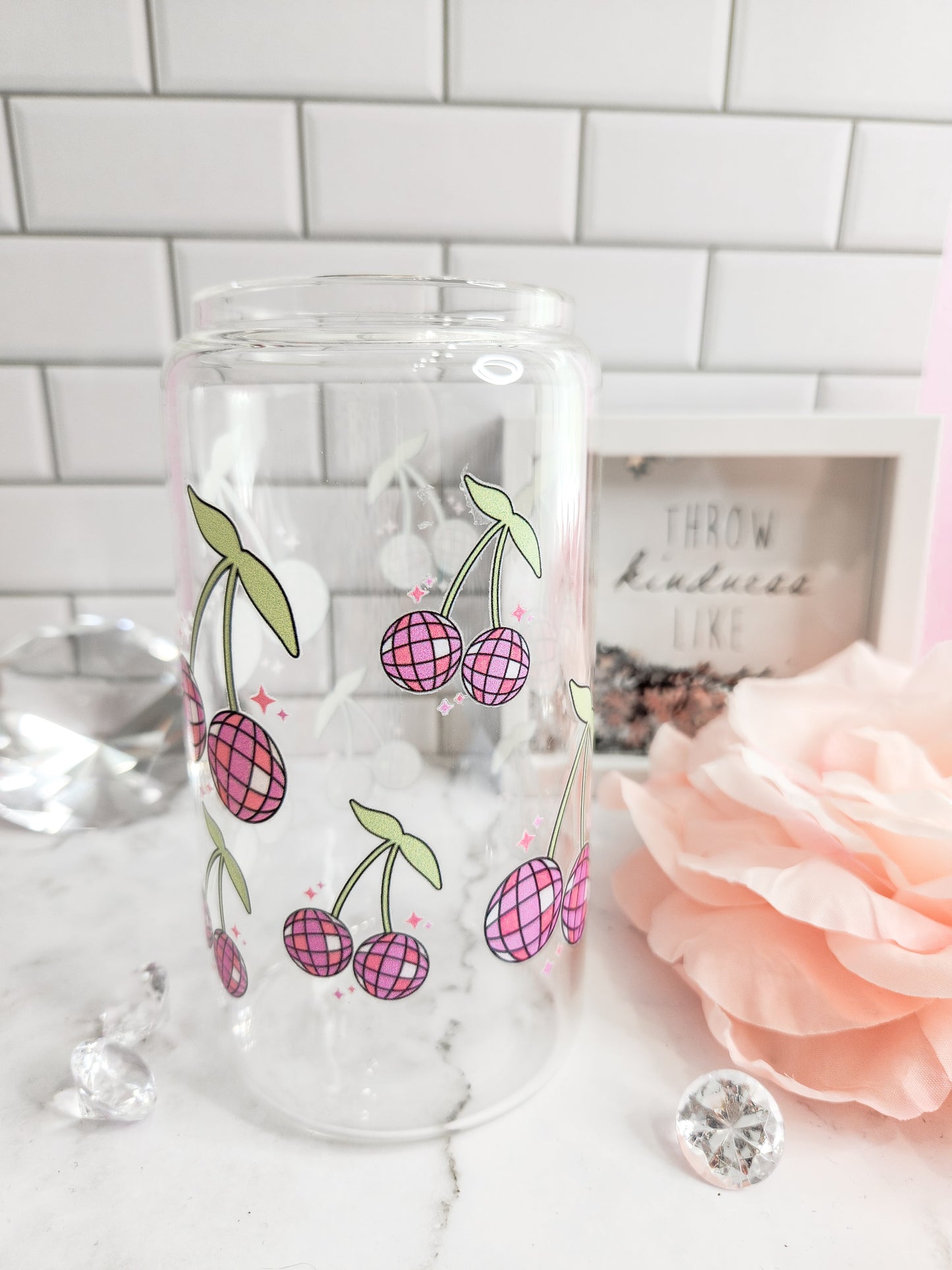 Cherry Disco 16 oz glass can- iced coffee