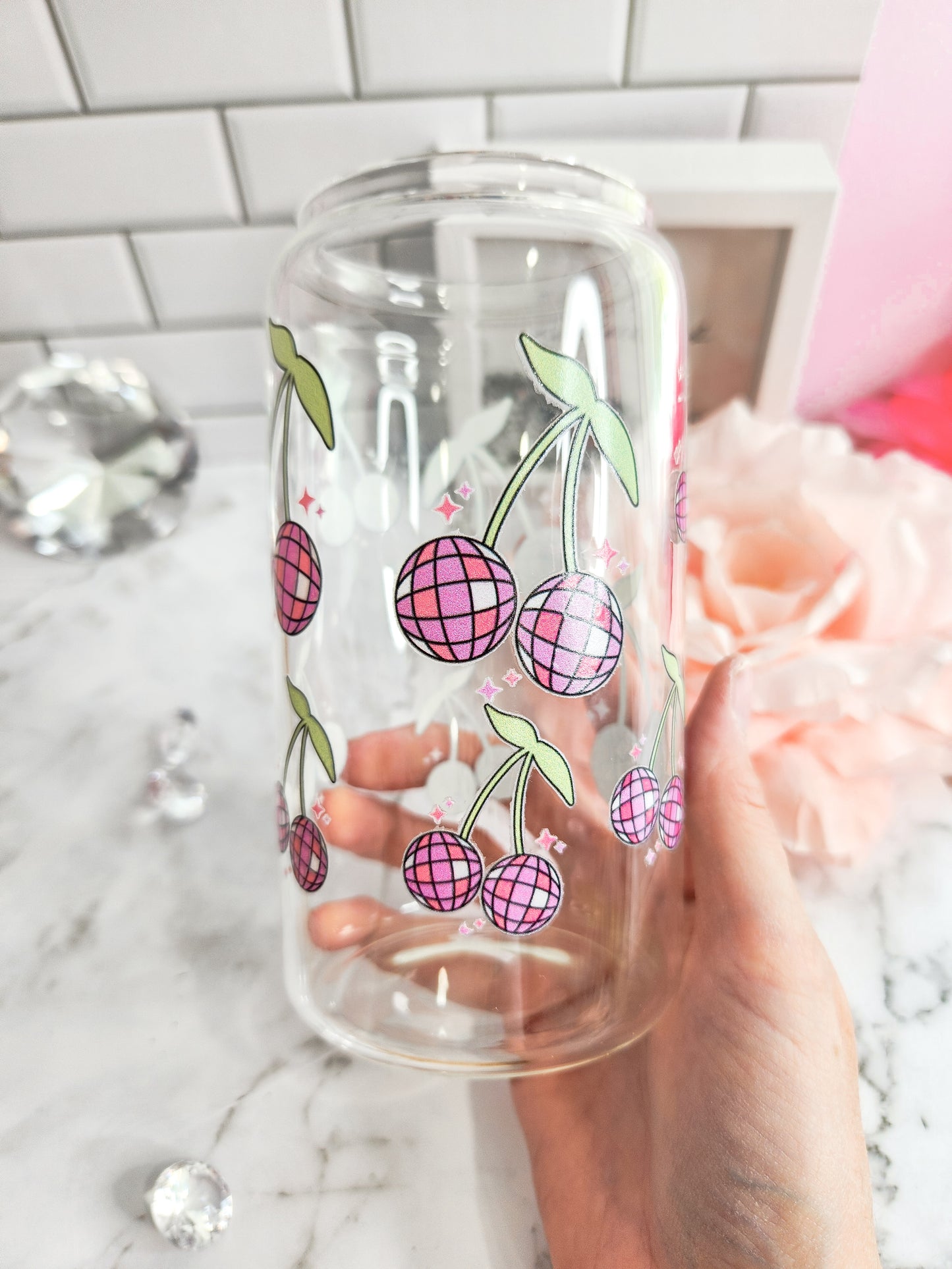 Cherry Disco 16 oz glass can- iced coffee