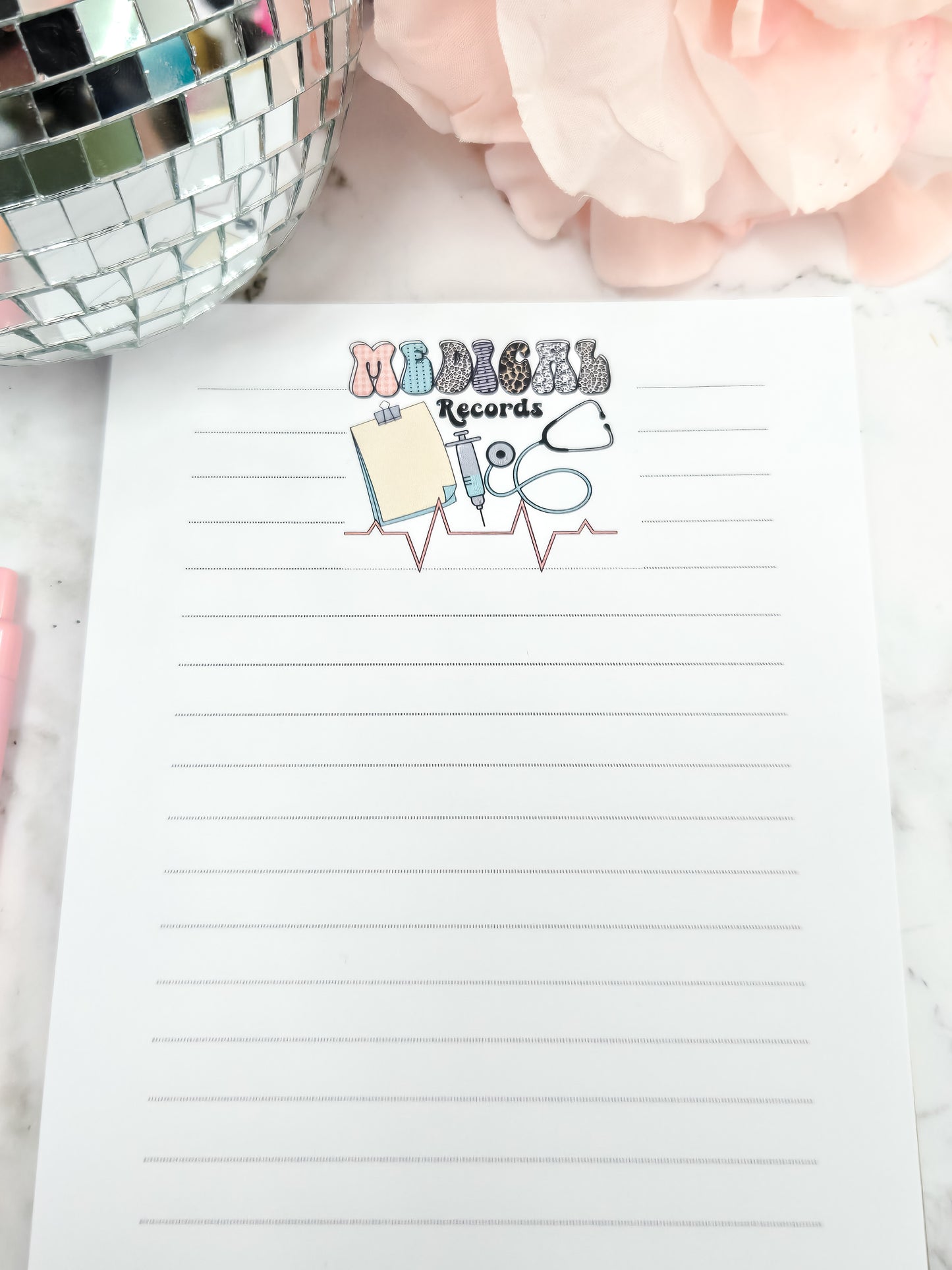 Medical records notepad-lined-tearaway notepad- stethoscope-gift