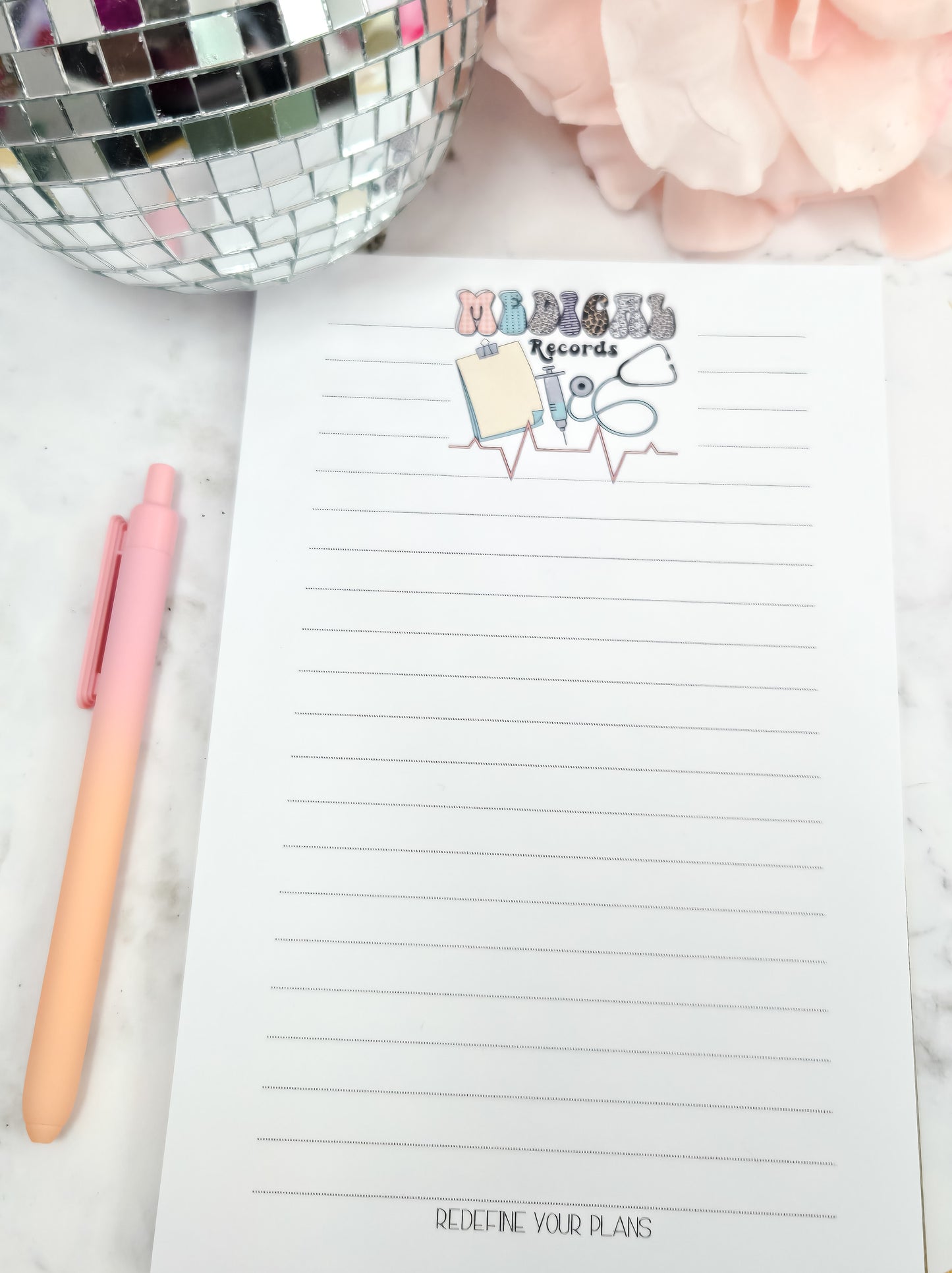 Medical records notepad-lined-tearaway notepad- stethoscope-gift