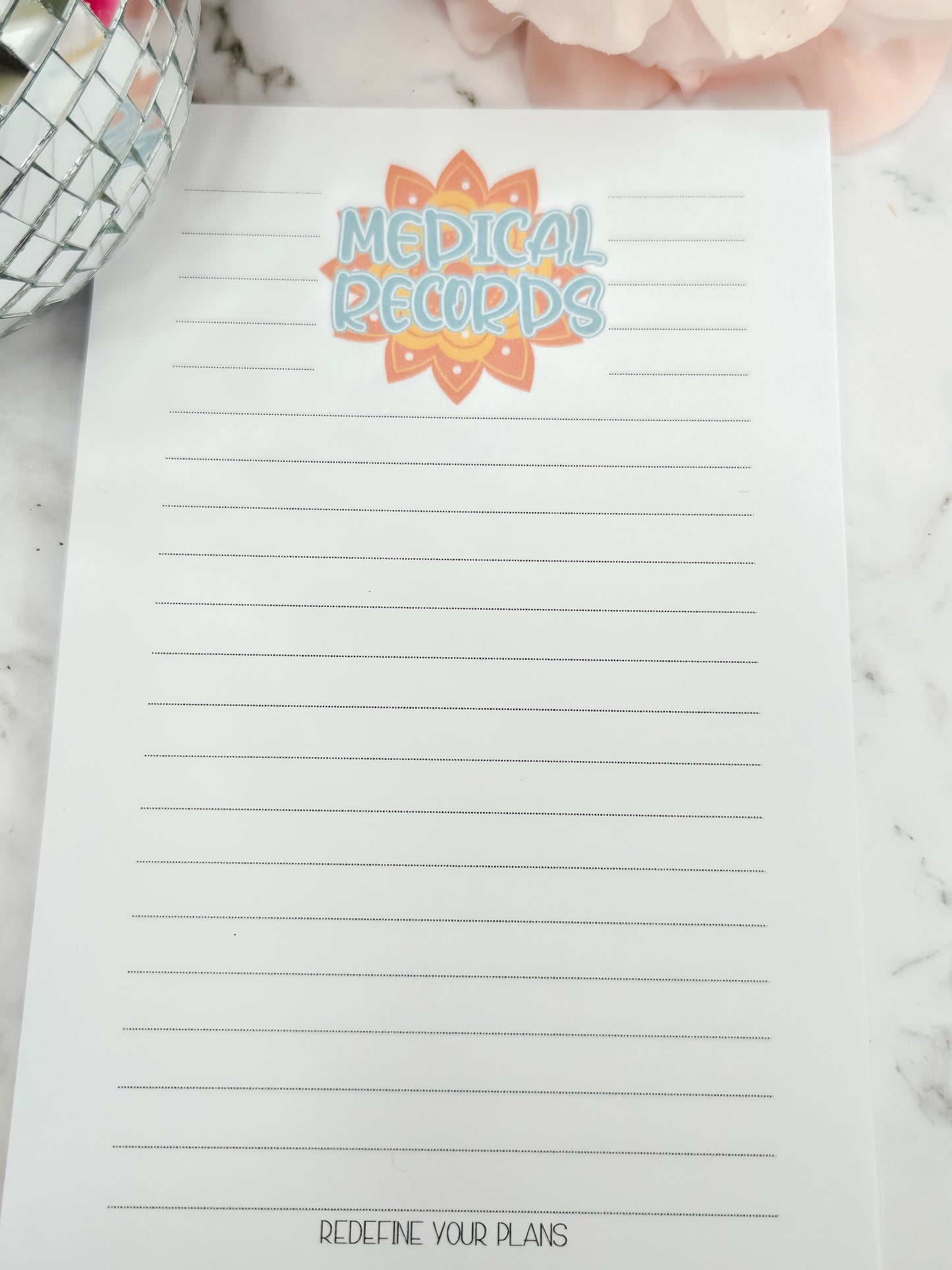 Medical Records sunburst- lined- tearaway notepad