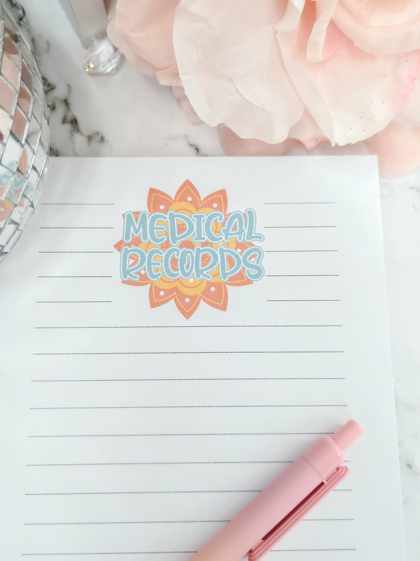 Medical Records sunburst- lined- tearaway notepad