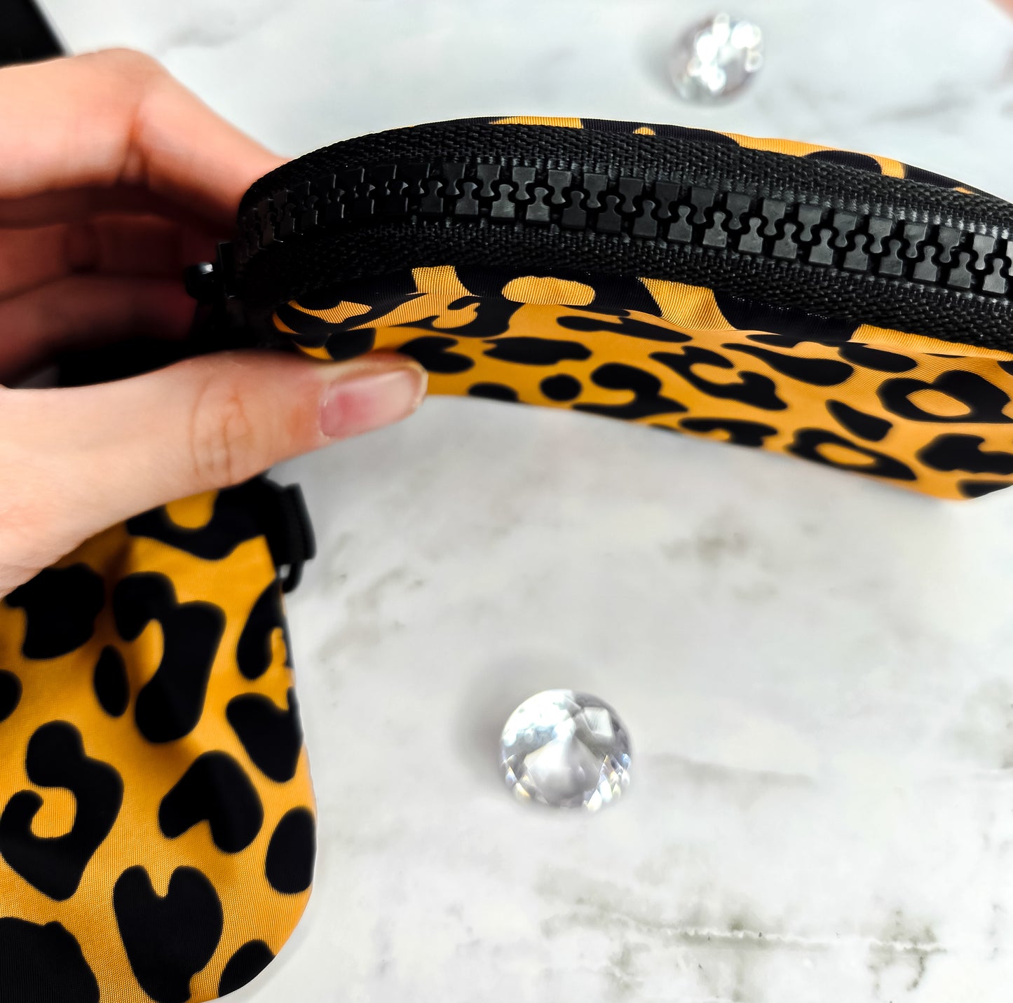 Double pouch wristlet in leopard