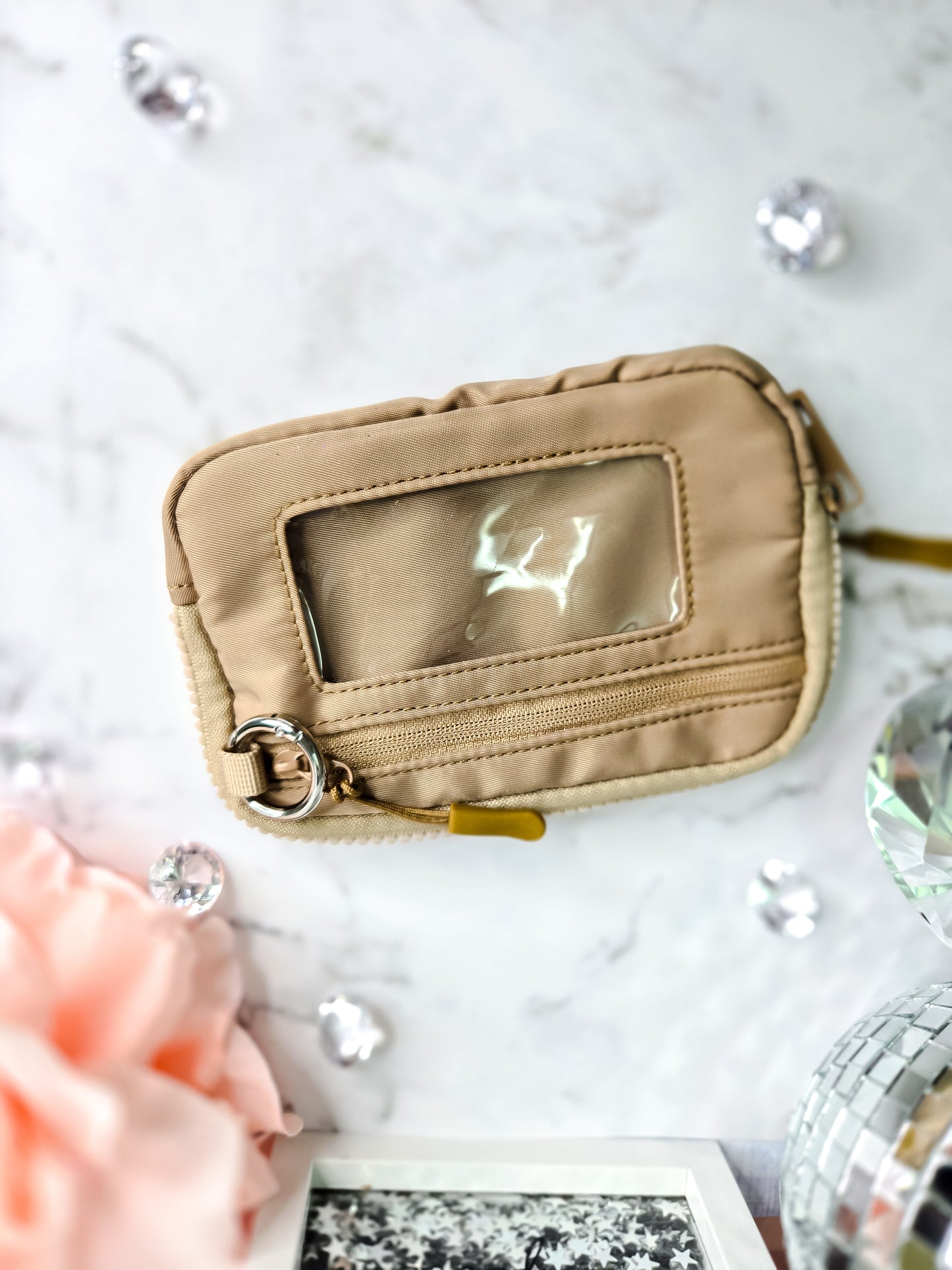 Almond check- Always on the go- wristlet ID wallet pouch