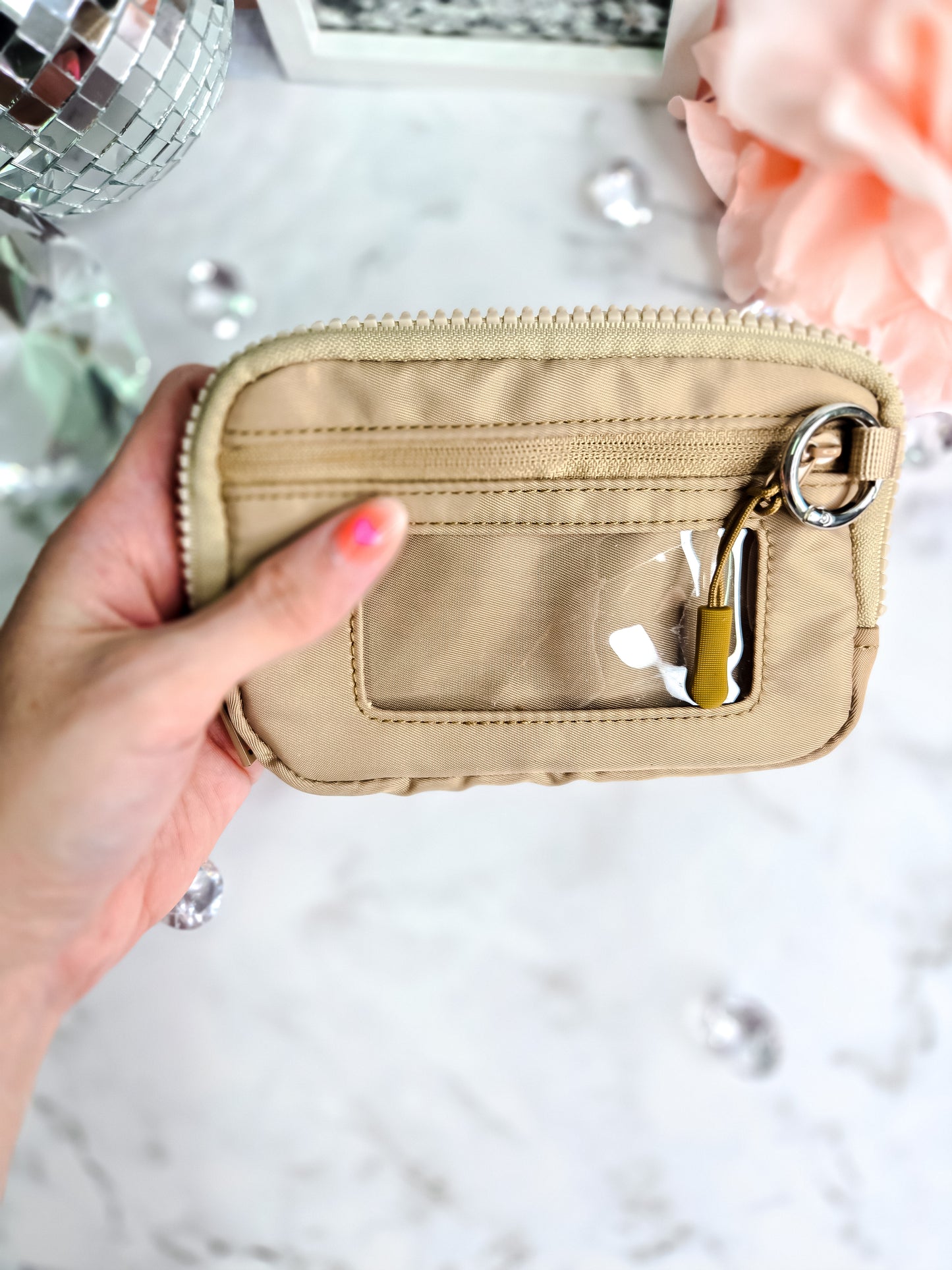 Almond check- Always on the go- wristlet ID wallet pouch