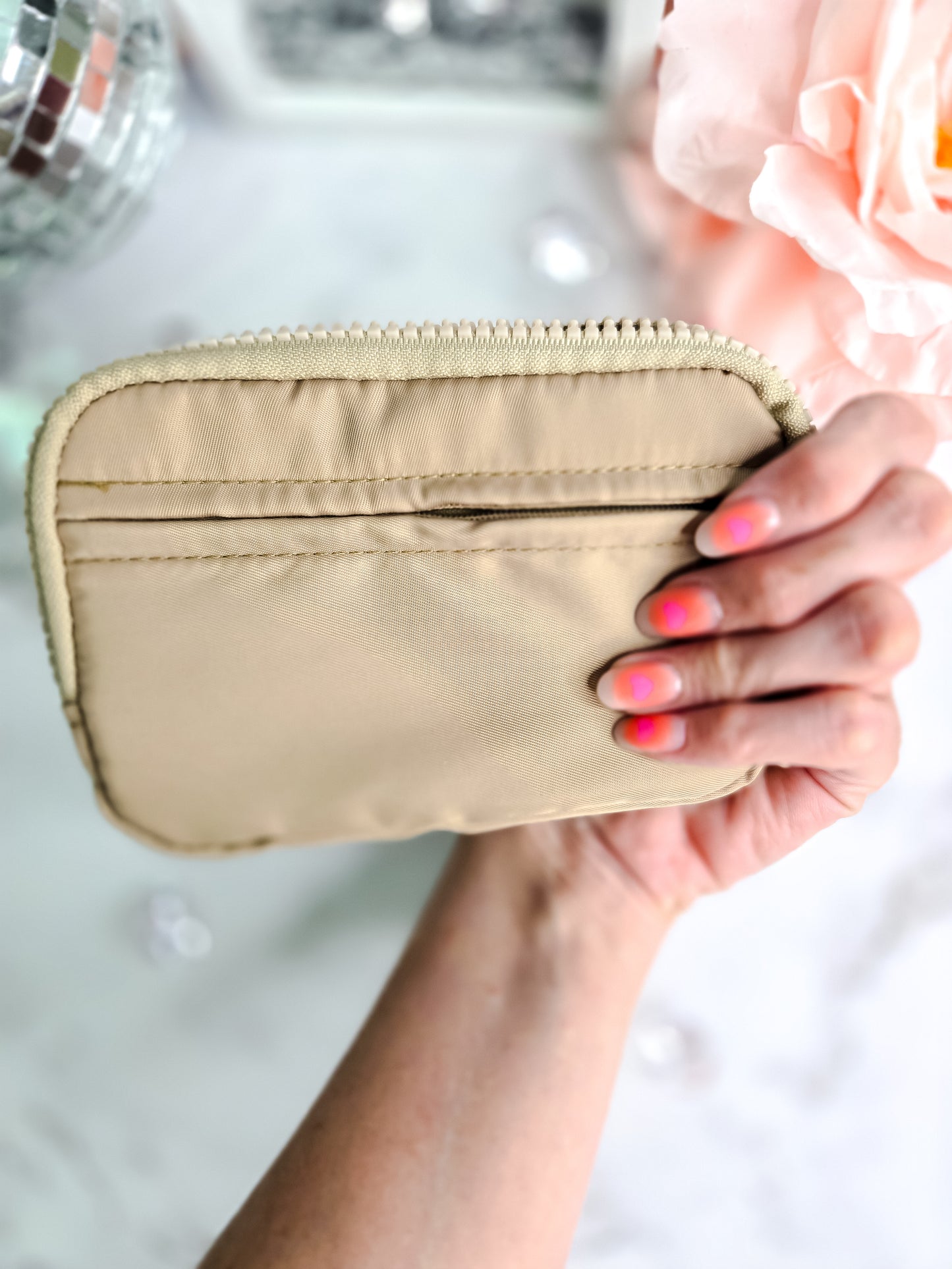 Almond check- Always on the go- wristlet ID wallet pouch