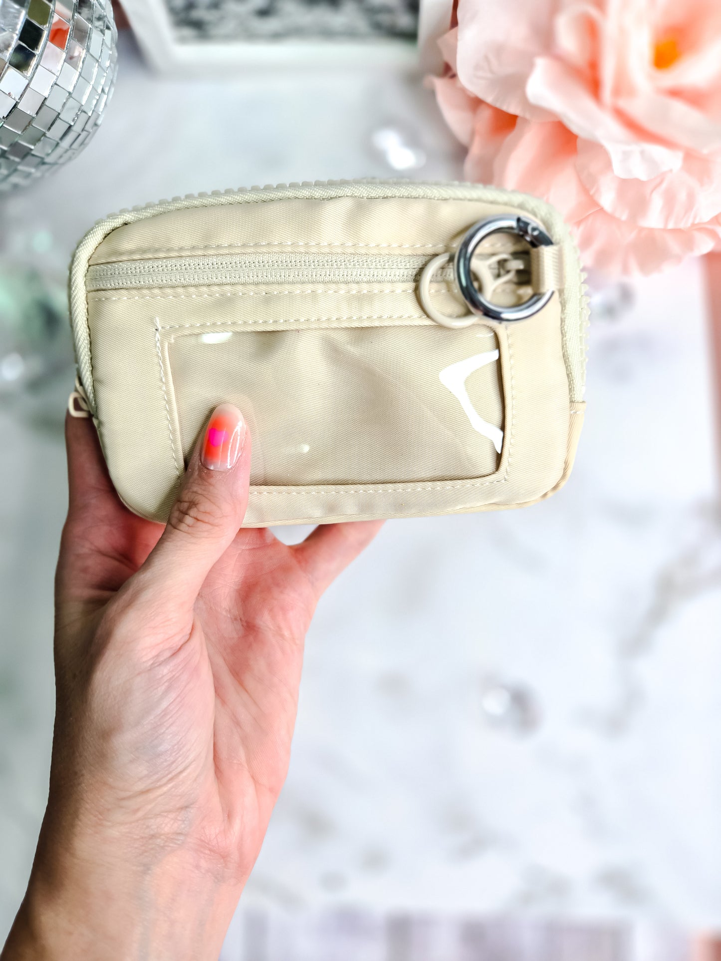 Almond check- Always on the go- wristlet ID wallet pouch
