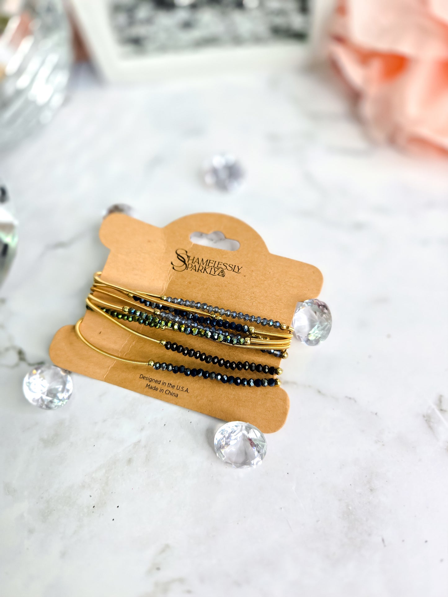 Stevie stretchy layered guitar string beaded bracelets