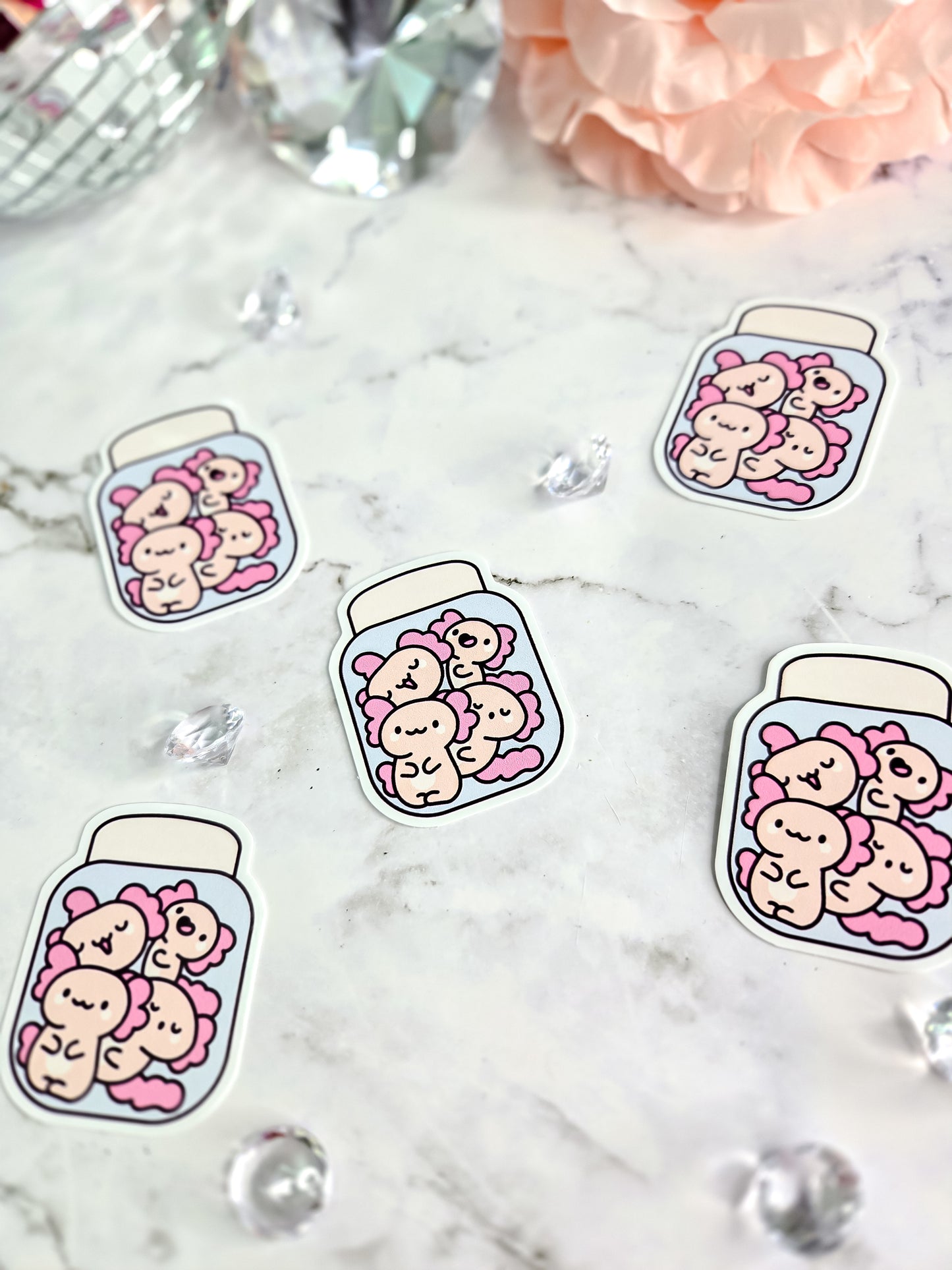A jar of cuteness- axolotyl stickers