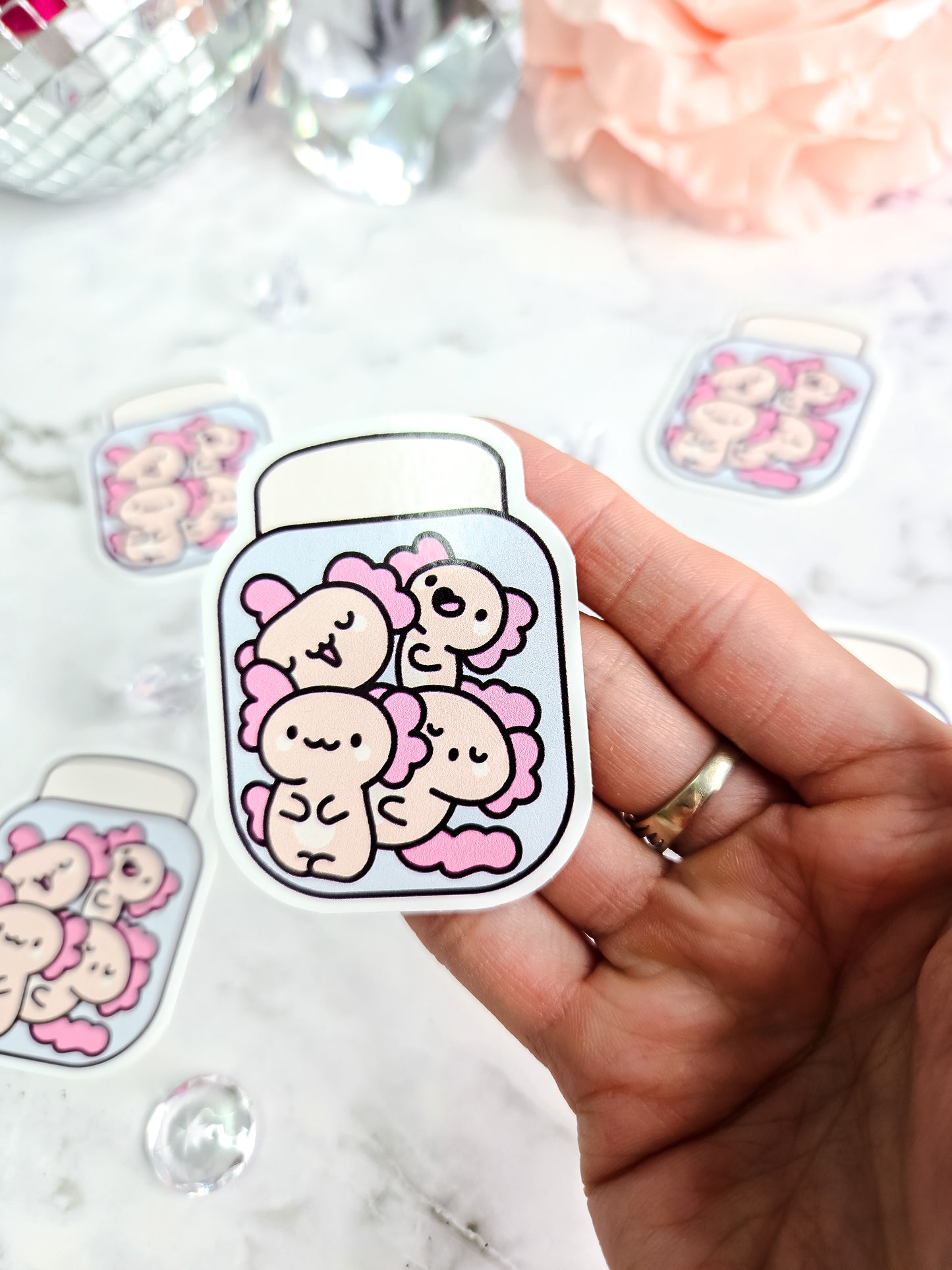 A jar of cuteness- axolotyl stickers