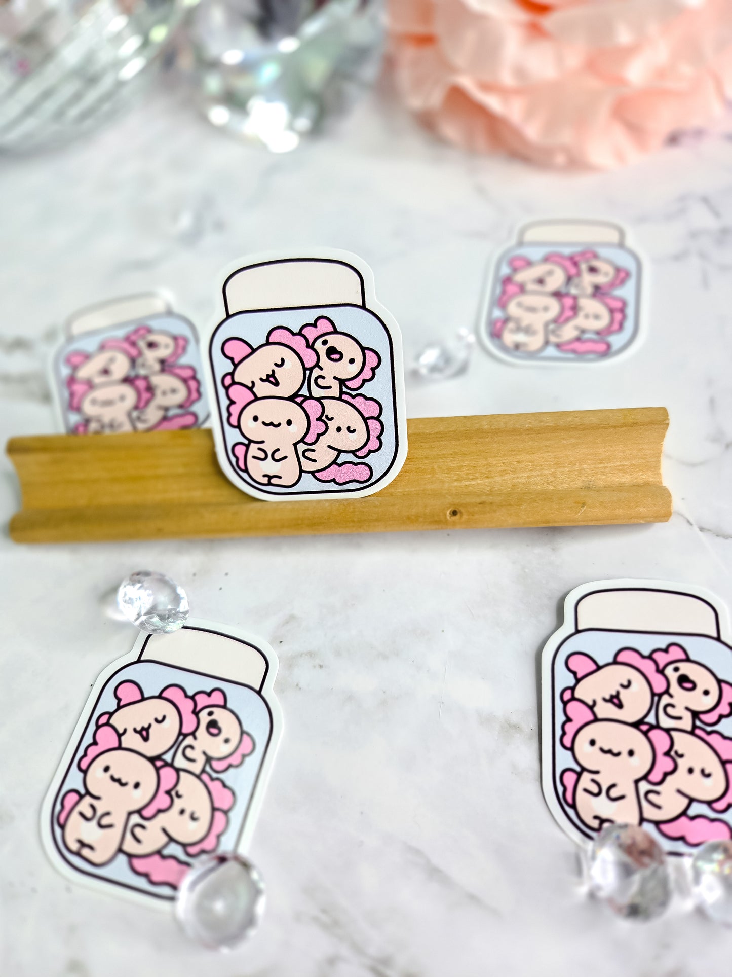 A jar of cuteness- axolotyl stickers