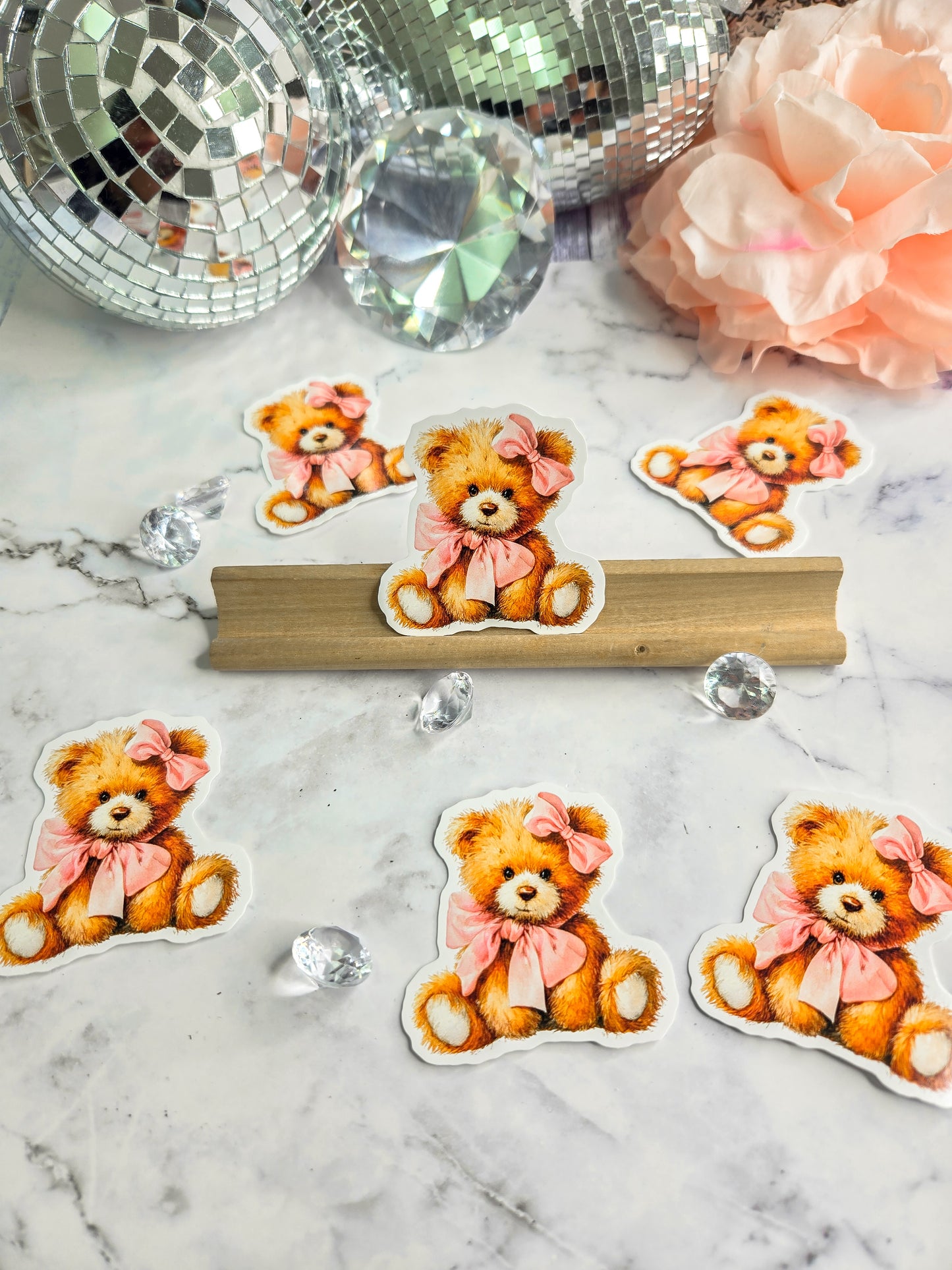 Bear Hug Teddy Sticker β Cute Feminine Vinyl Sticker | Whimsical Pink Bow Teddy Bear
