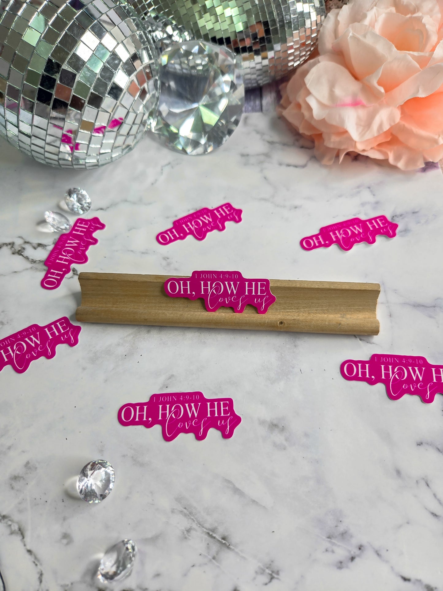 Oh, How He Loves Us Sticker – Pink Christian Vinyl Sticker | Faith-Based Feminine Sticker