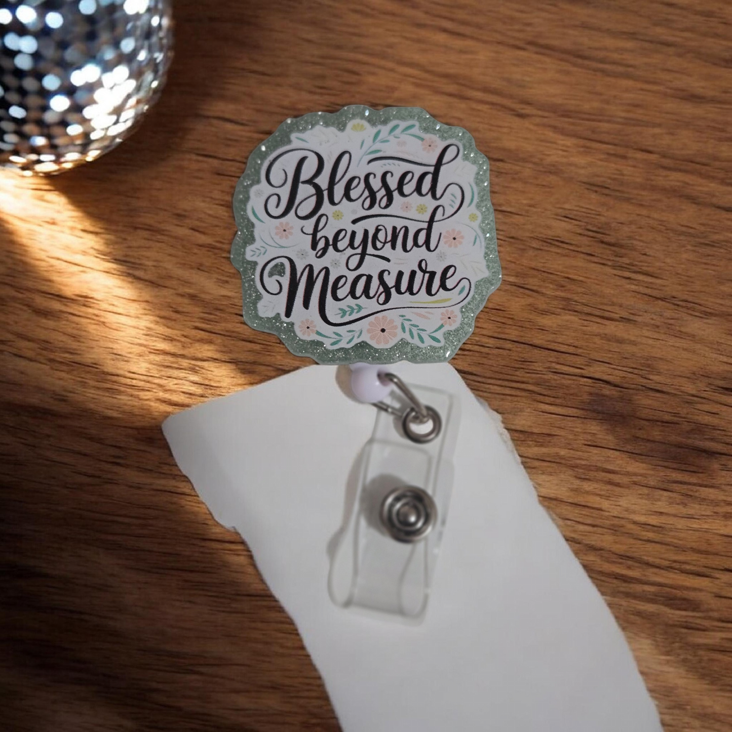 Blessed beyond measure badge reel belt clip style