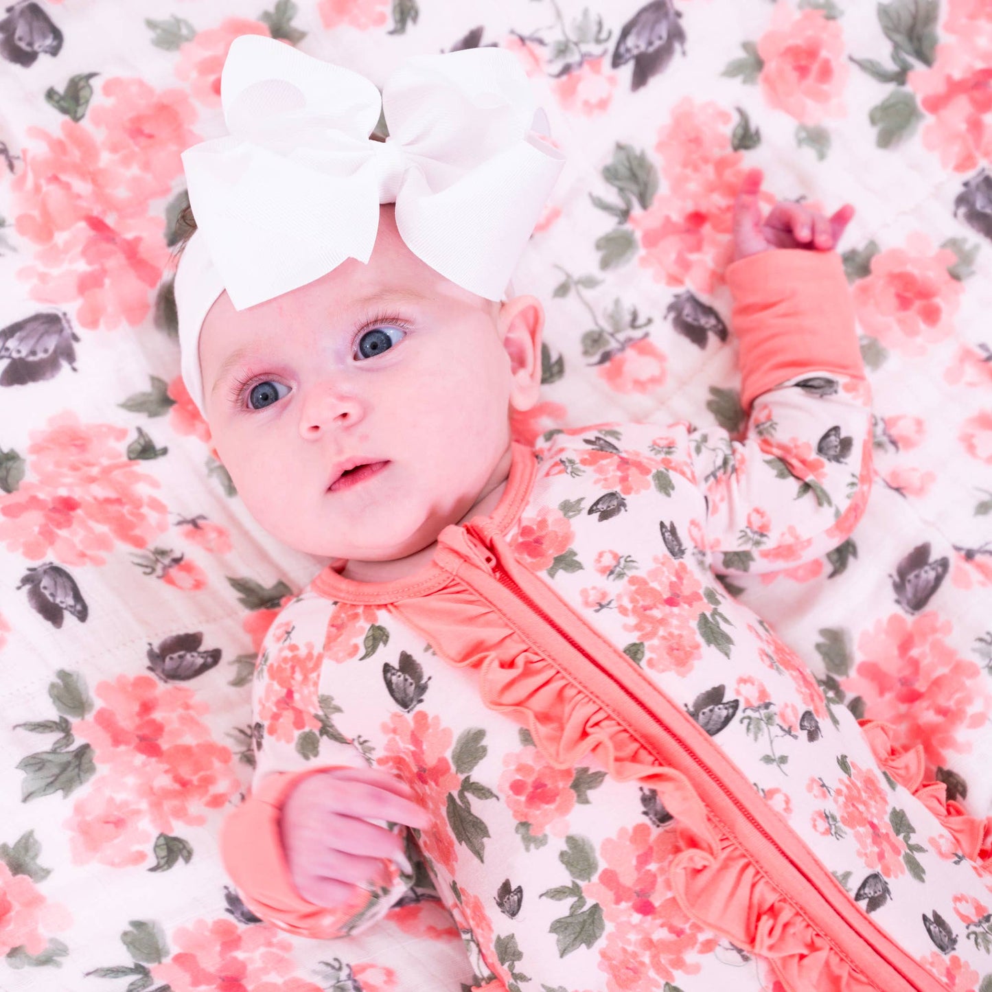 Bamboo Baby Convertible Ruffle Zipper Pajama Peony Floral