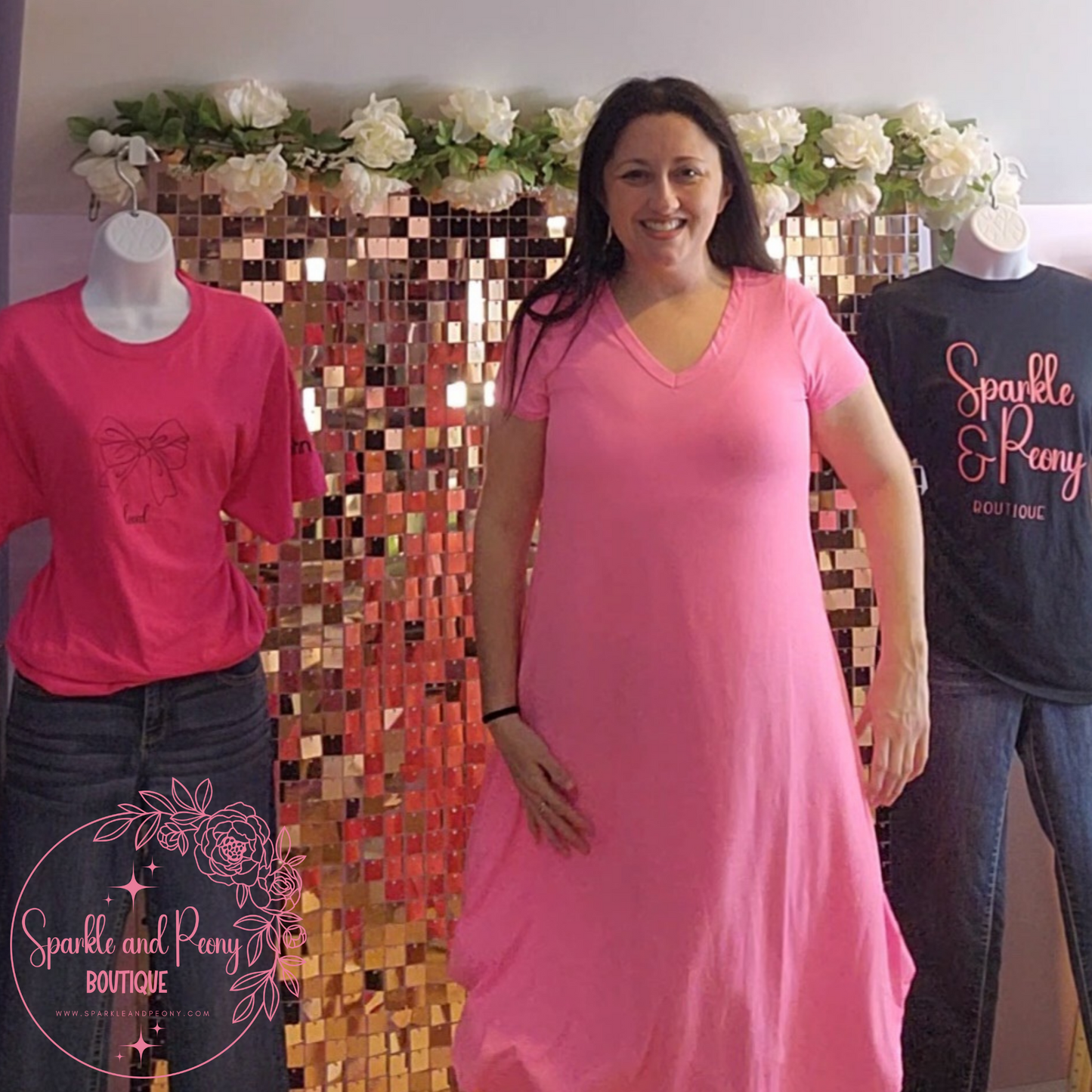 Dolman Sleeve Maxi Dress in Neon Pink