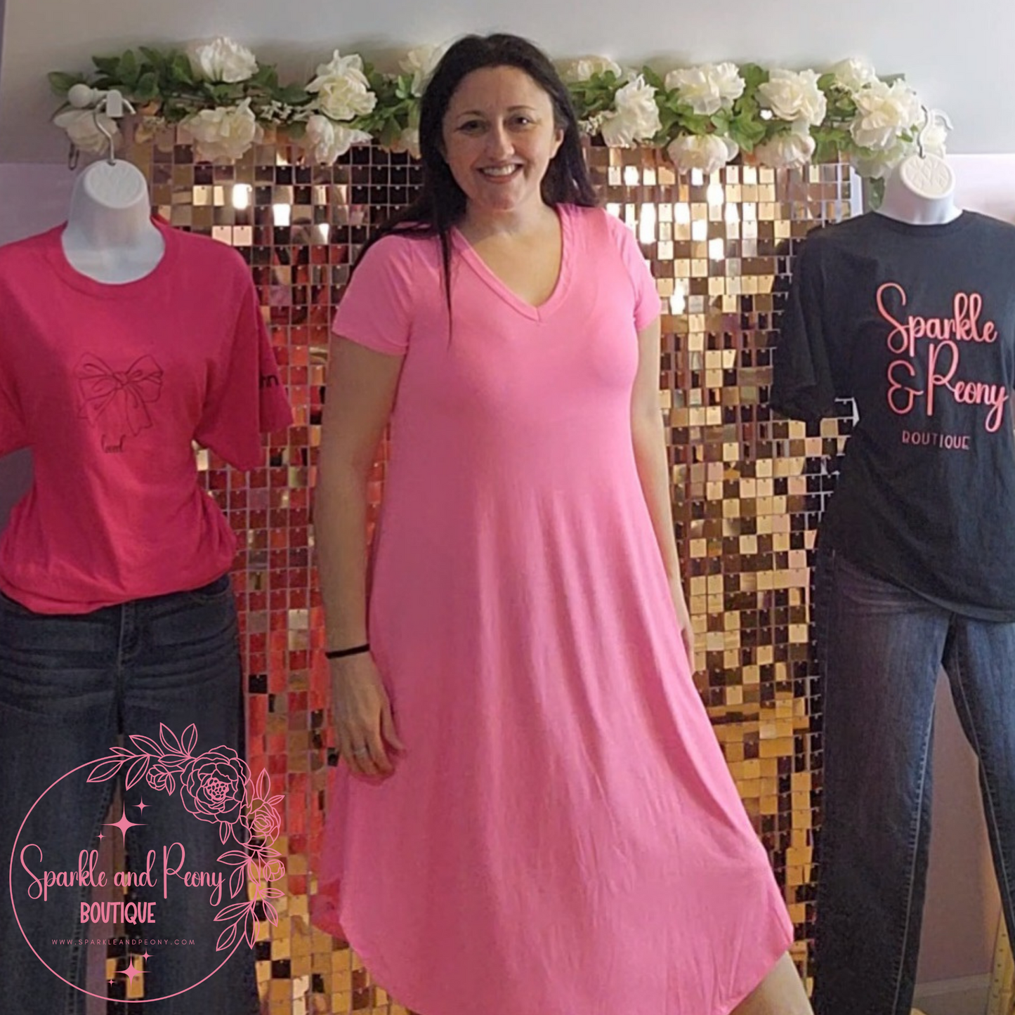 Dolman Sleeve Maxi Dress in Neon Pink