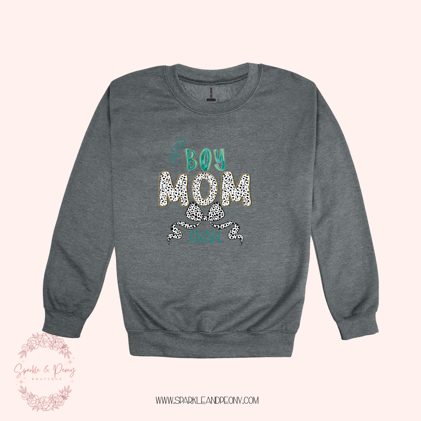 Proud Boy mom with name- graphic crewneck- adult sizes
