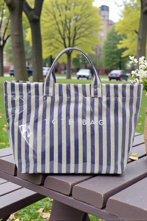 SC - ETA 4/30 - Blue and Beige Striped TOTE BAG
