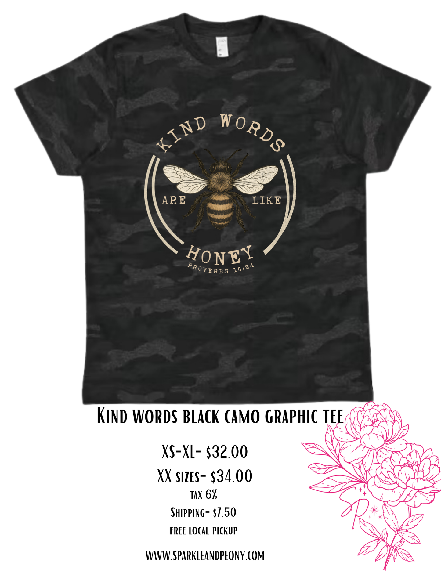 Kind words camo graphic tee