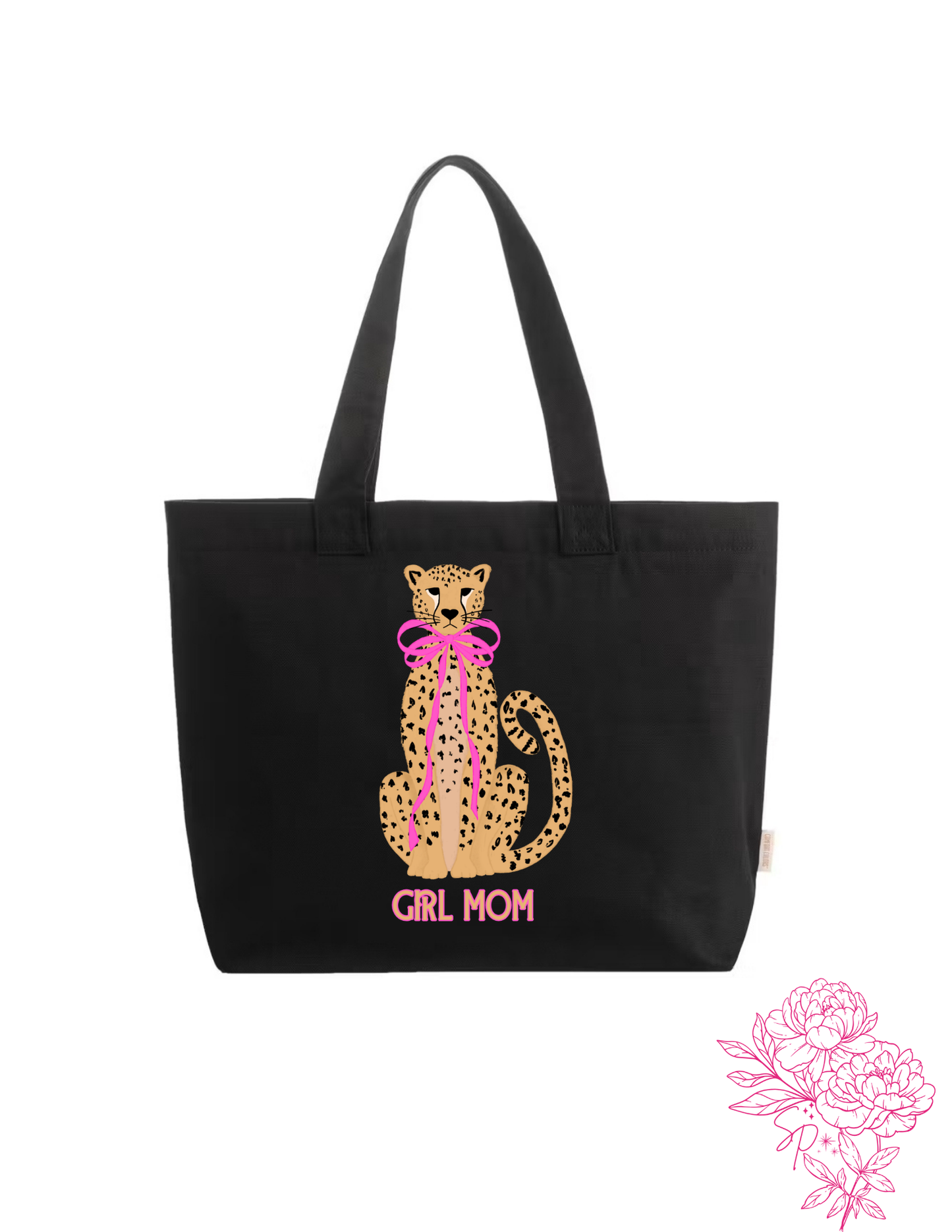 Girl Mom Tote Bag | Leopard Bow Canvas Tote for Moms
