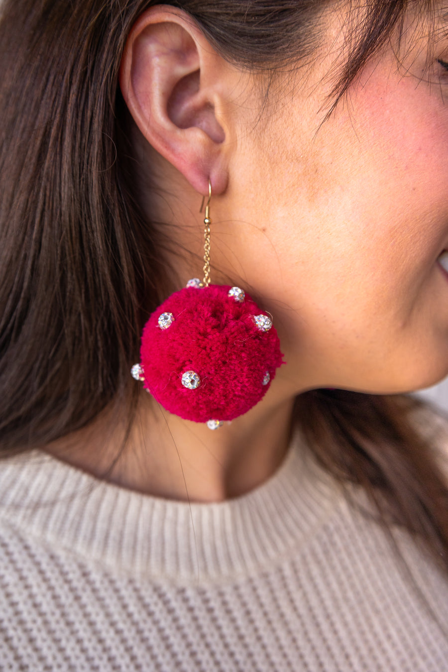 Send me the link pink pom earrings