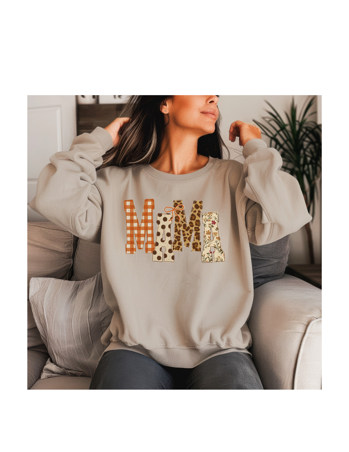 Mama Fall Sweatshirt | Leopard Print & Pumpkin Plaid Crewneck