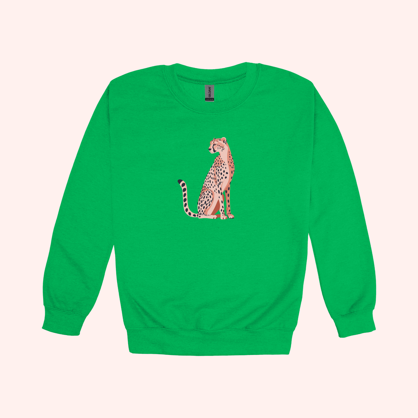 Sasha Cheetah crewneck on Irish green- Adult sizes