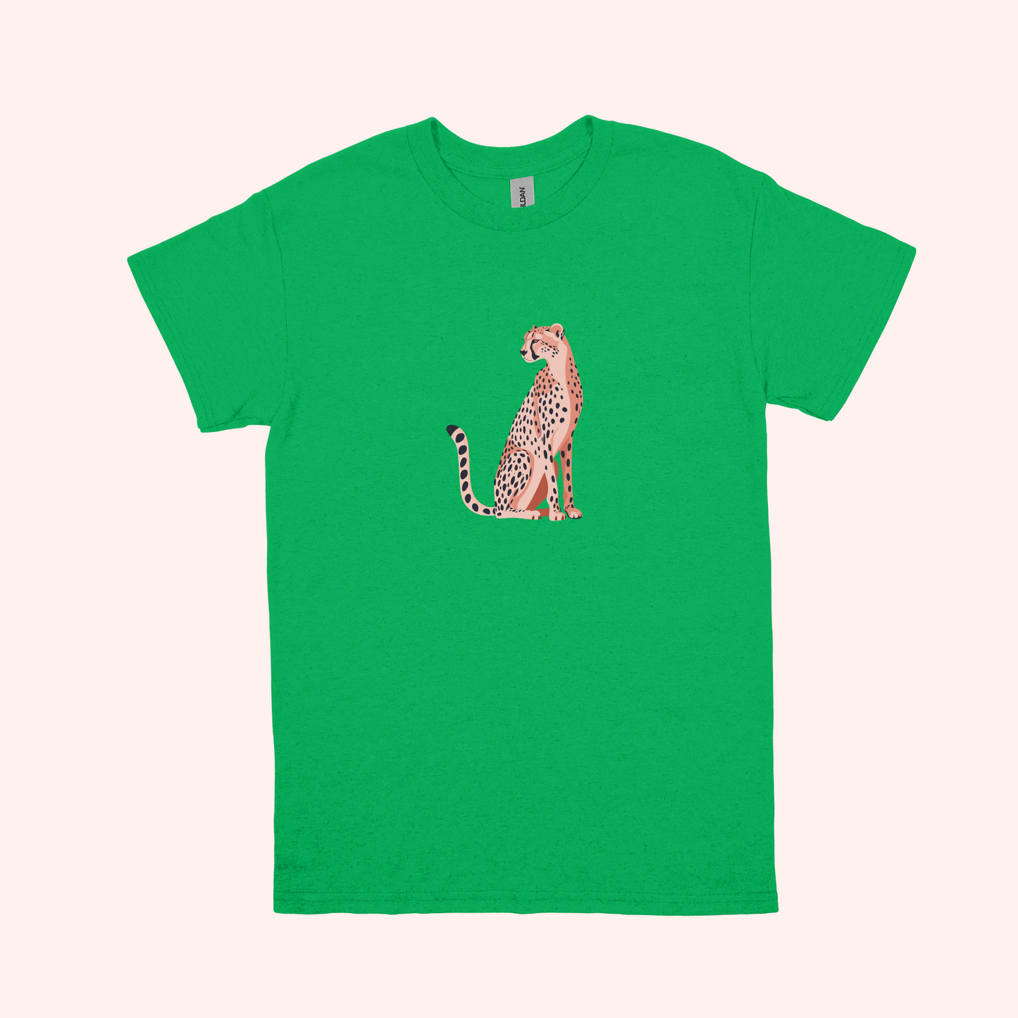 Sasha Cheetah graphic tee on Irish green- adult