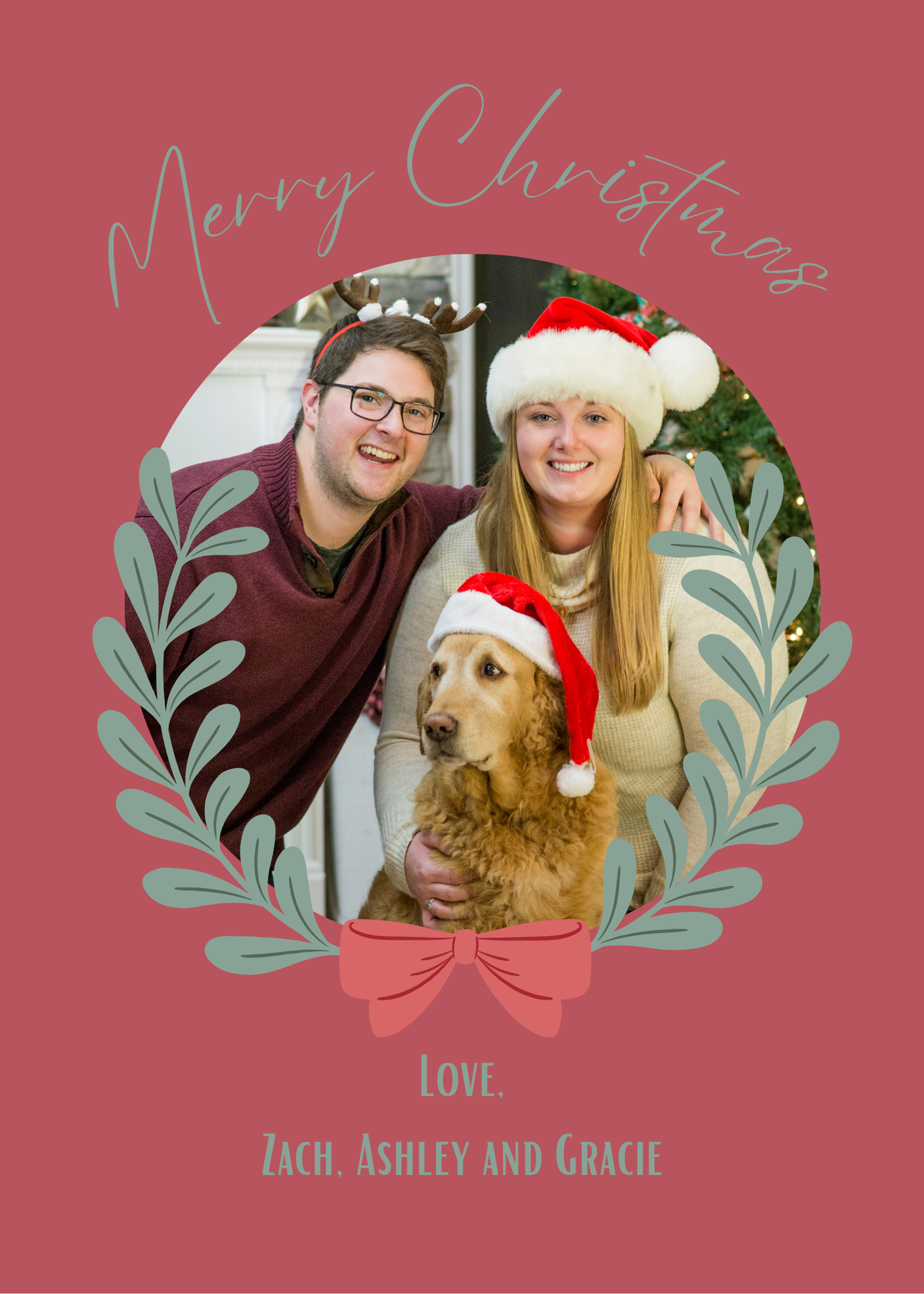 Merry Christmas Circle Garland photo card template