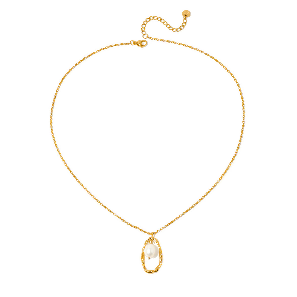 Drop Pearl Open Circle Pendant Necklace - WATERPROOF