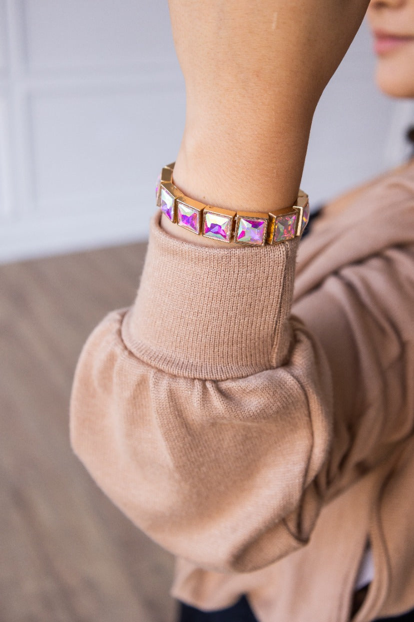 Date Night Square Gemstone Stretch Bracelet- Aurora Borealis