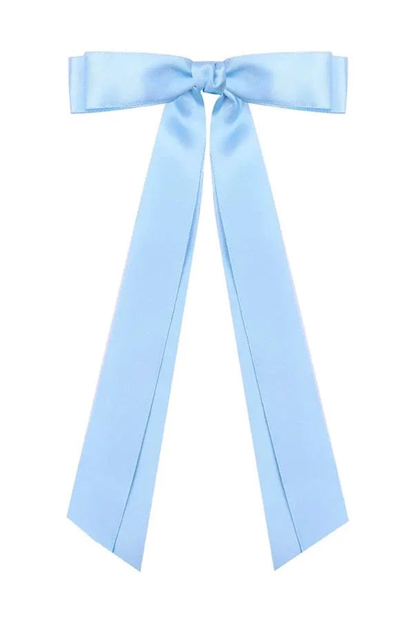 Take a bow satin hair bow in baby blue