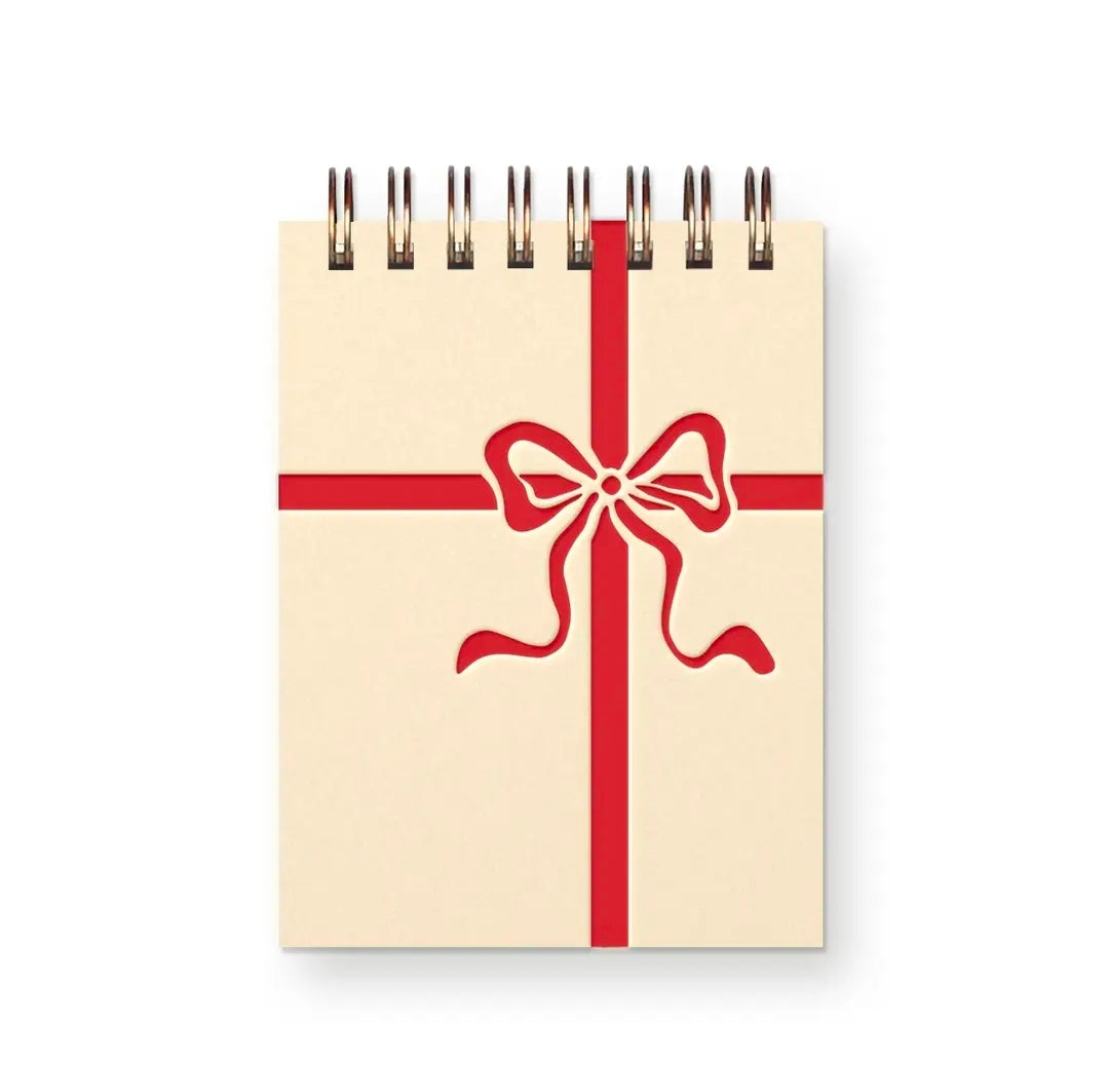 Christmas Bow Mini Jotter Notebook – Red Holiday Pocket Notebook | Cute Stocking Stuffer & Festive Stationery Gift