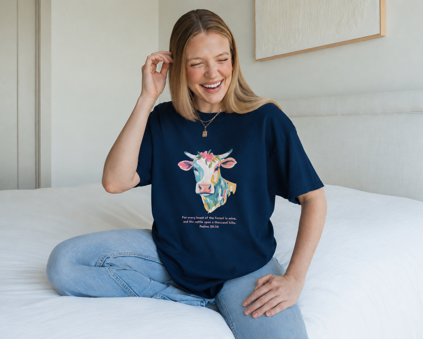 Floral Cow Christian Graphic Tee | Psalm 50:10 Faith Shirt | Western Christian T-Shirt