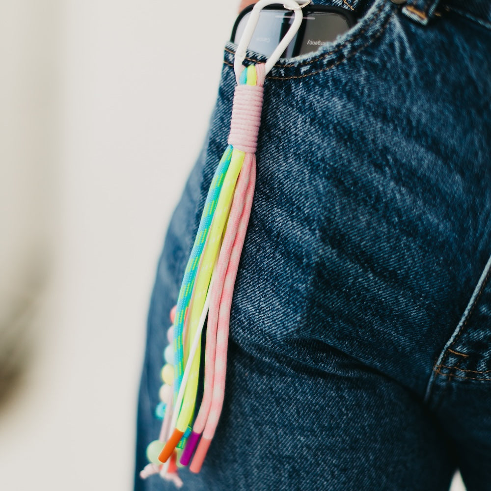 Rainbow Rope and Beaded Keychain