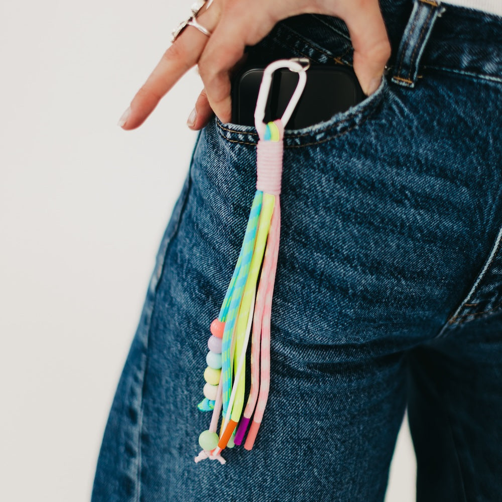 Rainbow Rope and Beaded Keychain