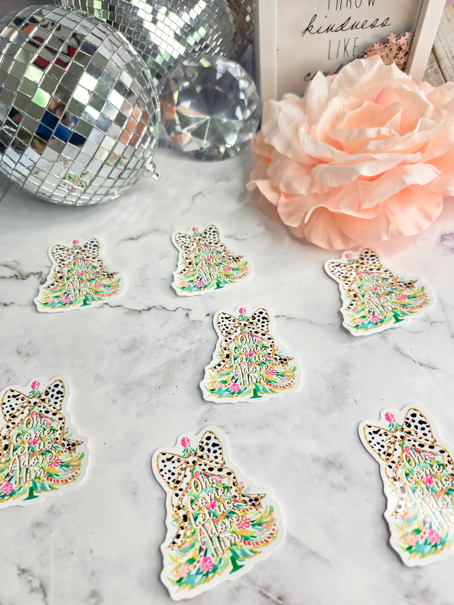 Oh come let's adore Him Christmas tree sticker